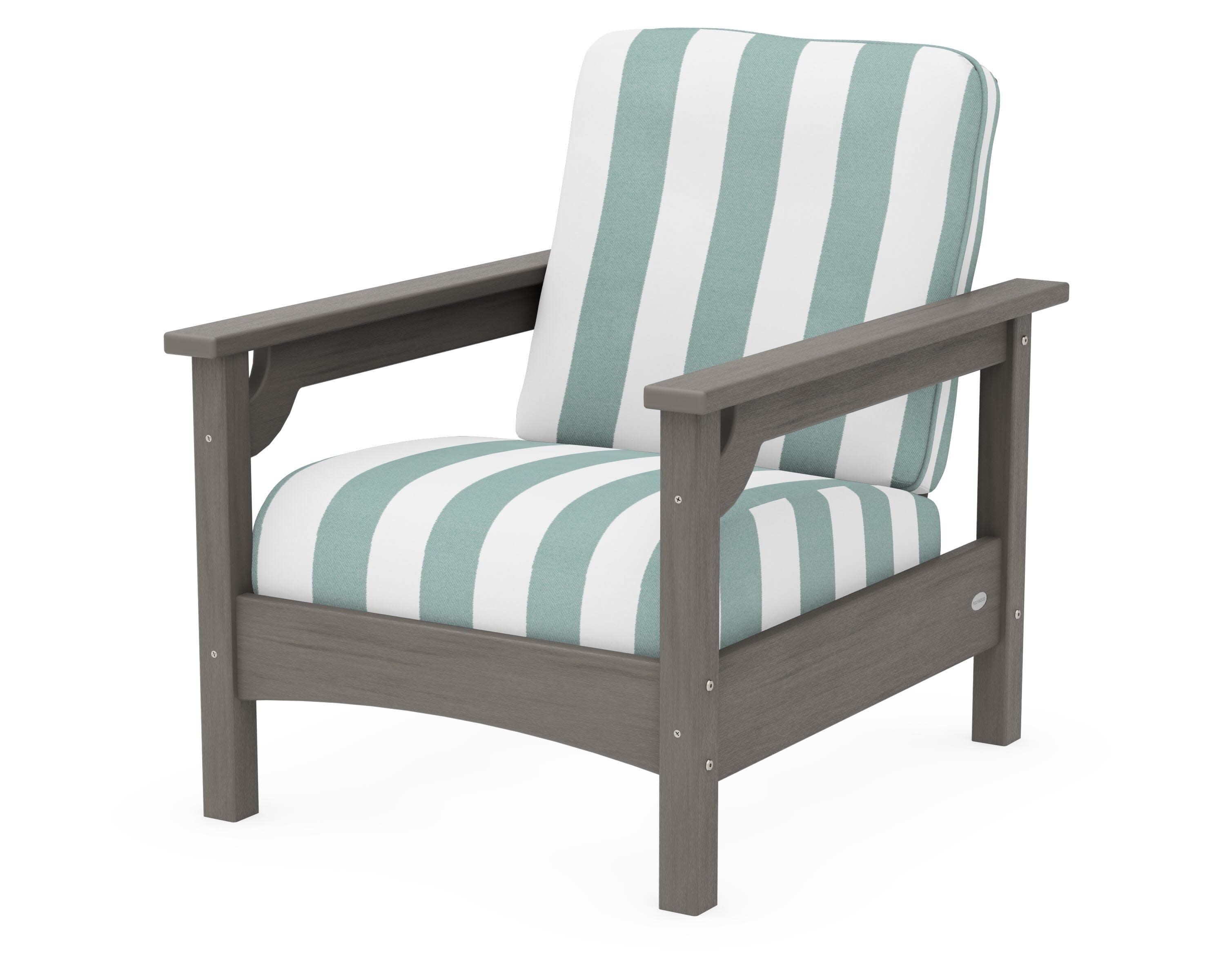 Club Chair in Driftwood / Cabana Stripe Glacier Spa