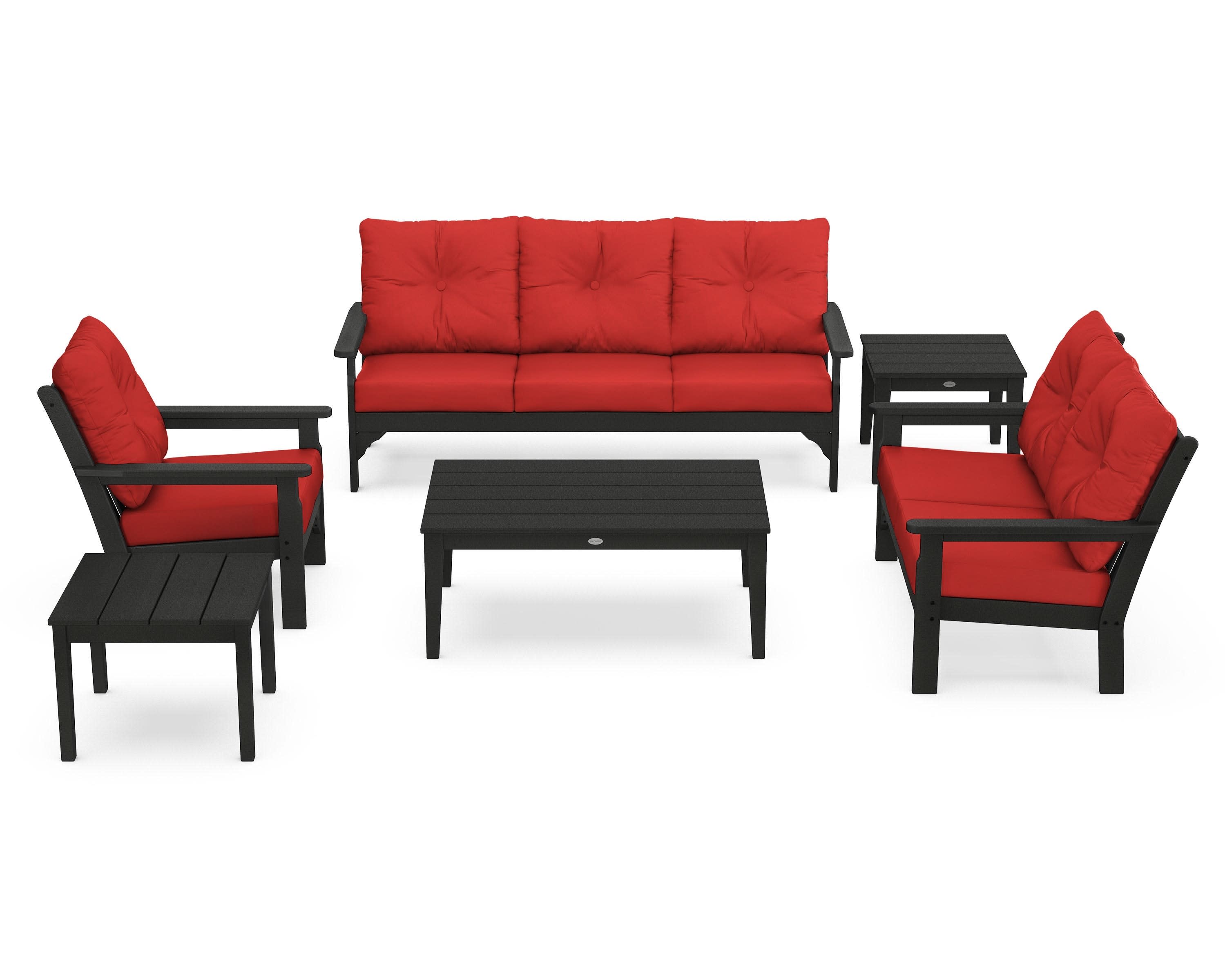 Vineyard 6-Piece Deep Seating Set in Black / Crimson Linen