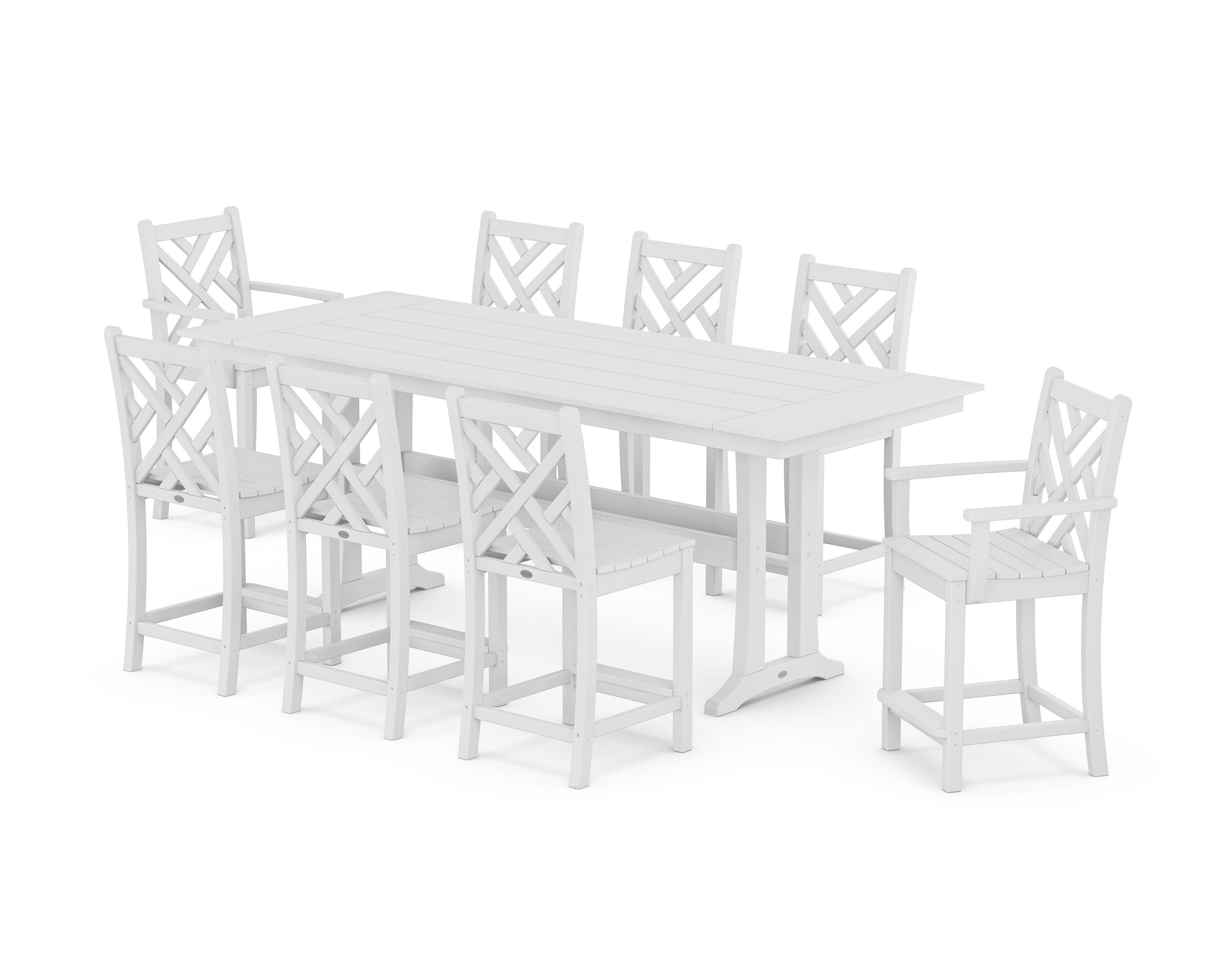 Chippendale 9-Piece Farmhouse Counter Set with Trestle Legs in White
