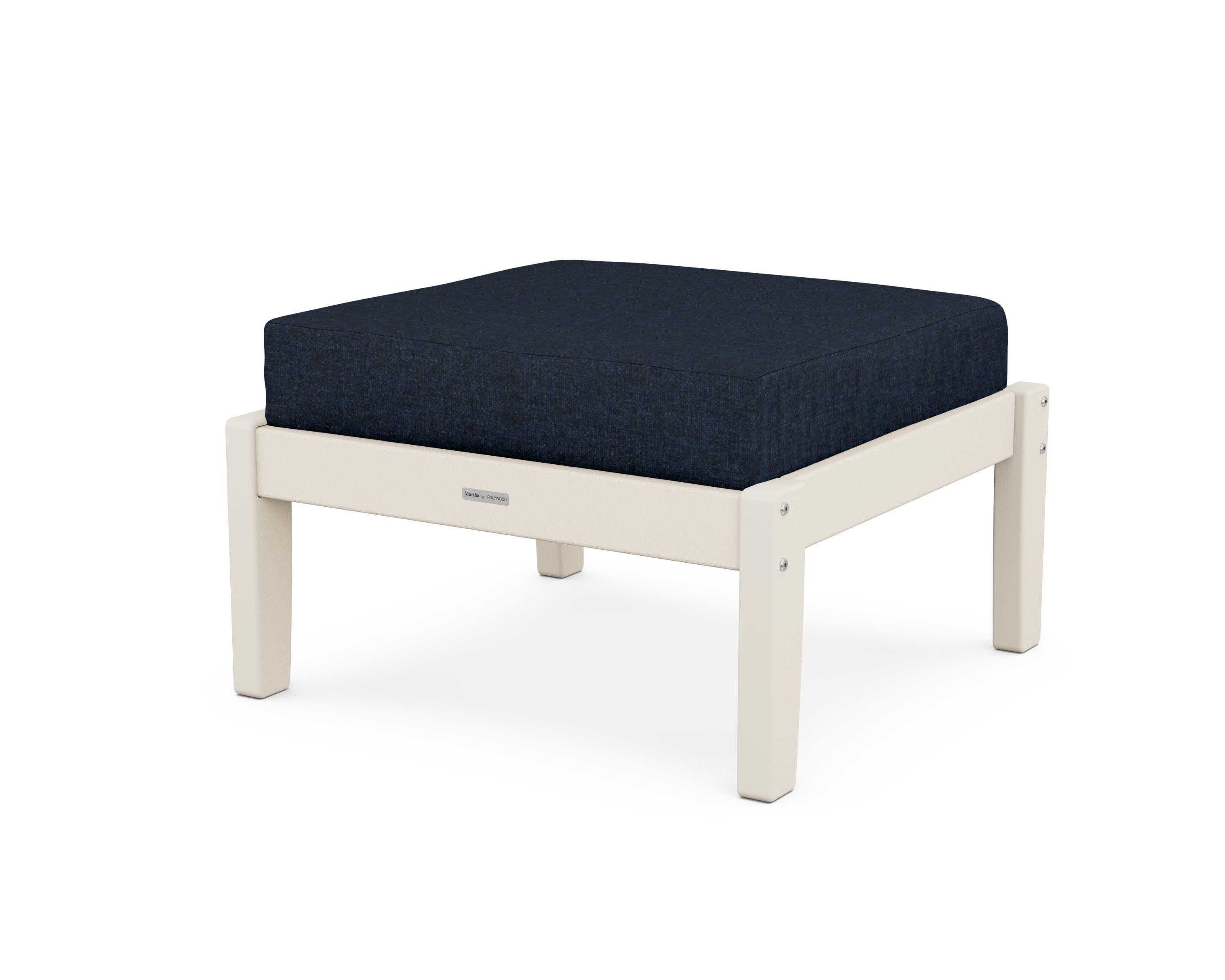 Chinoiserie Deep Seating Ottoman in Sand / Marine Indigo