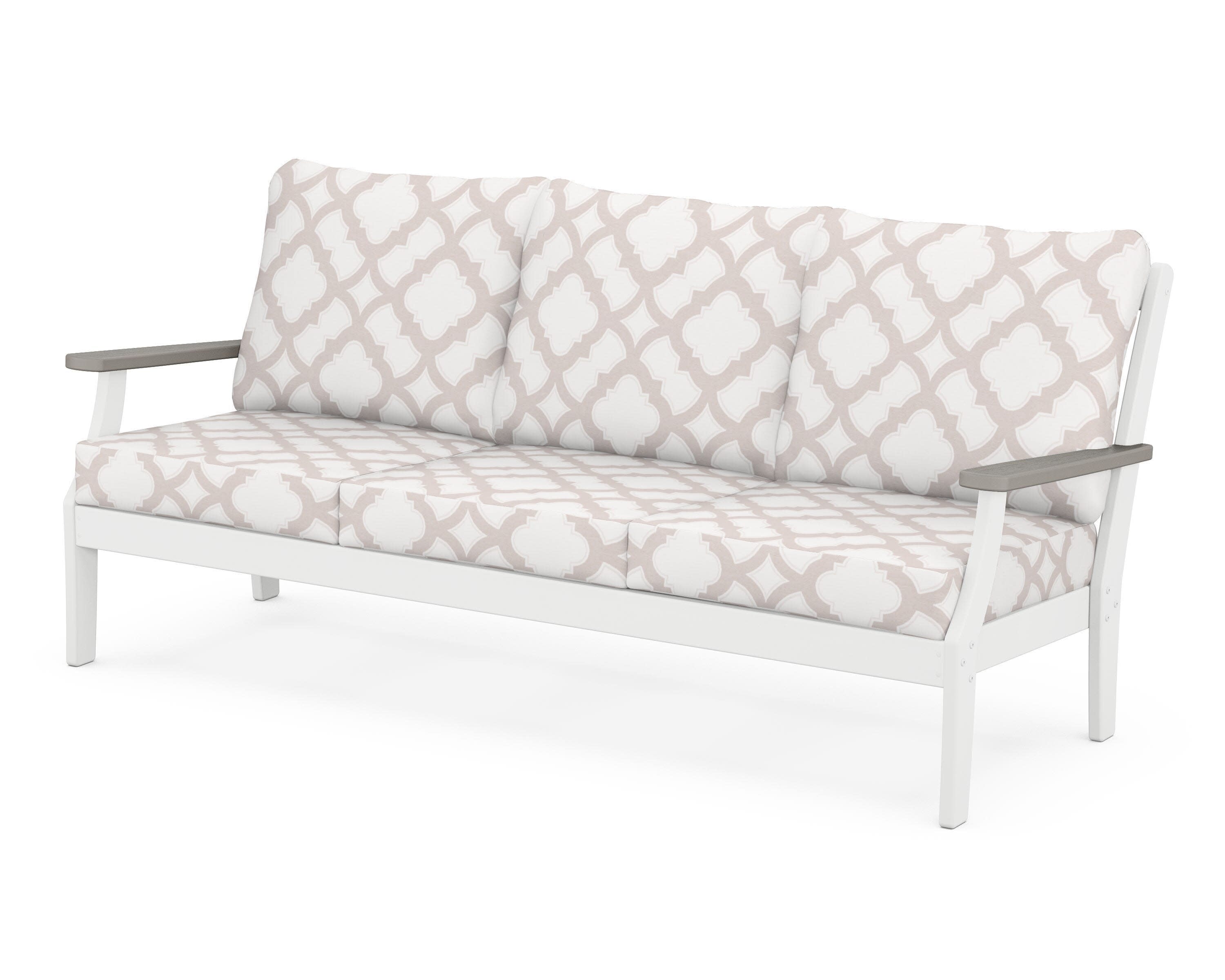 Braxton Deep Seating Sofa in White / Driftwood / Trellis Dune Burlap