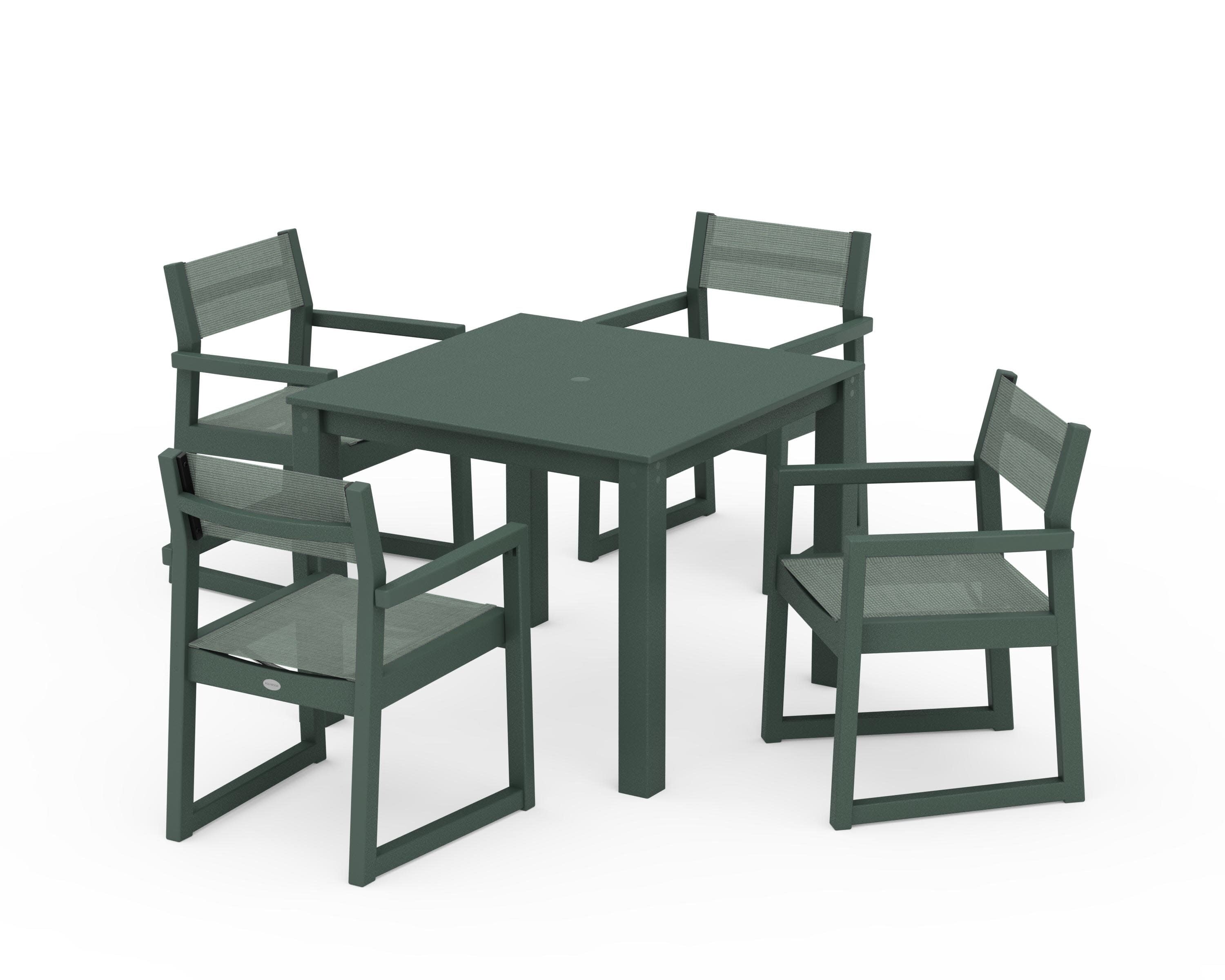EDGE Sling Arm Chair 5-Piece Parsons Dining Set in Green / Dupioni Sea Mist Sling