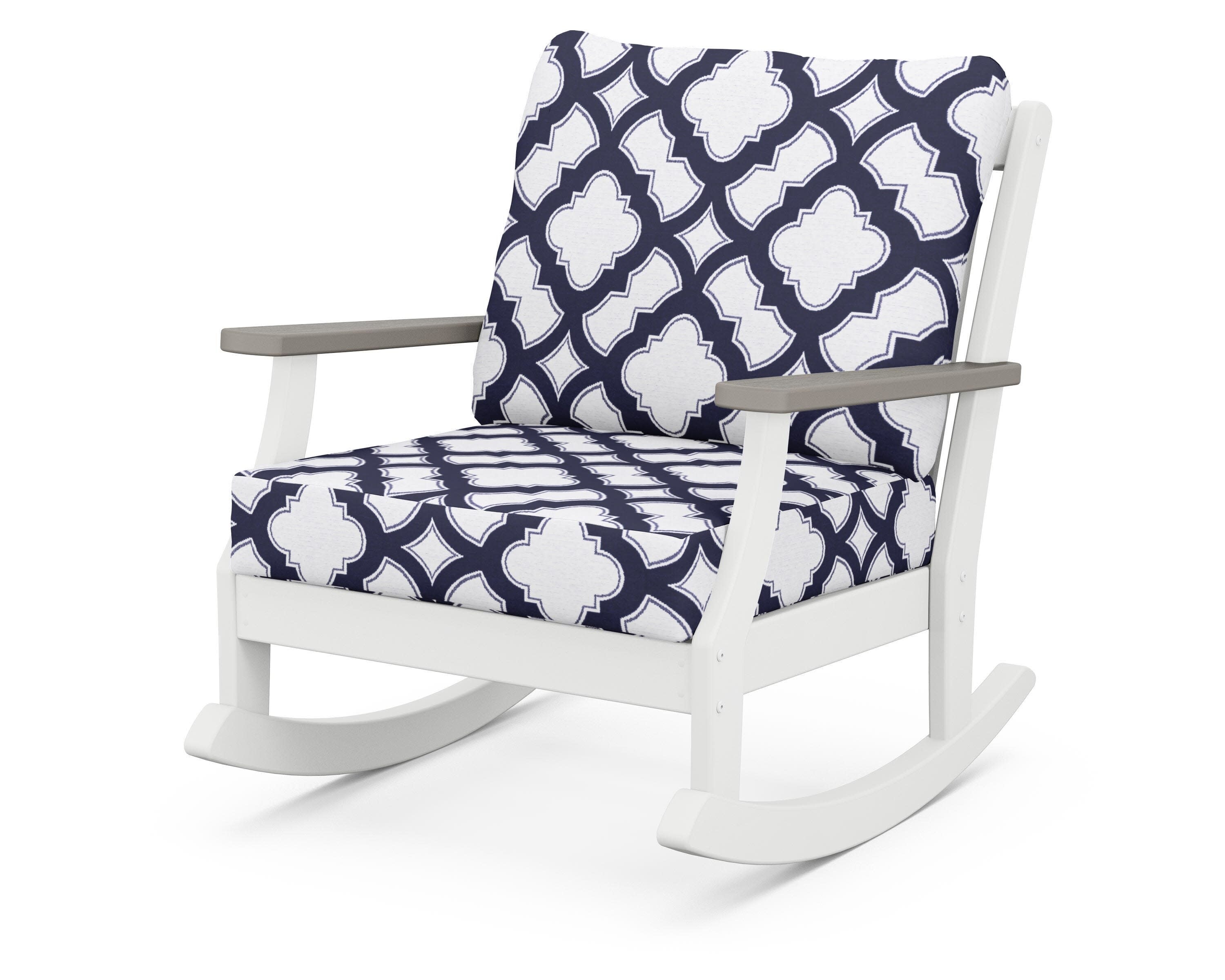 Braxton Deep Seating Rocking Chair in White / Driftwood / Trellis Navy