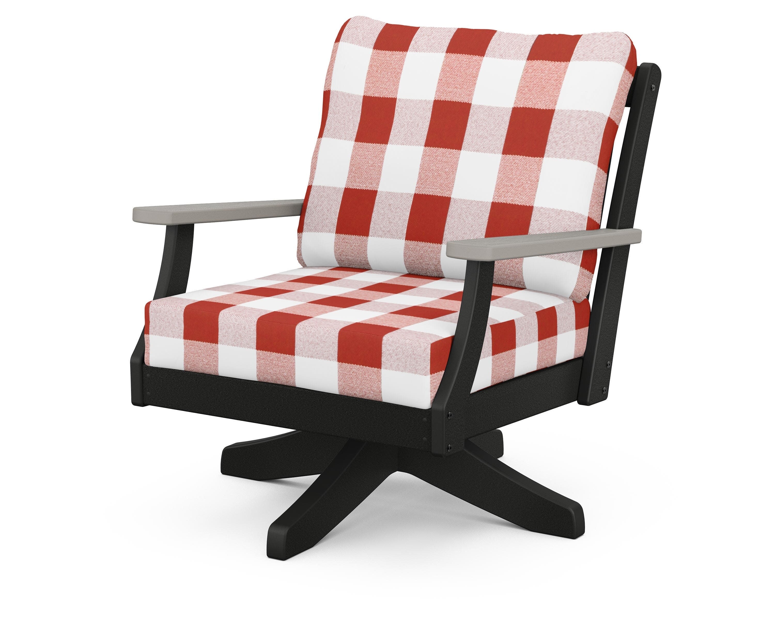 Braxton Deep Seating Swivel Chair in Black / Driftwood / Buffalo Plaid Crimson