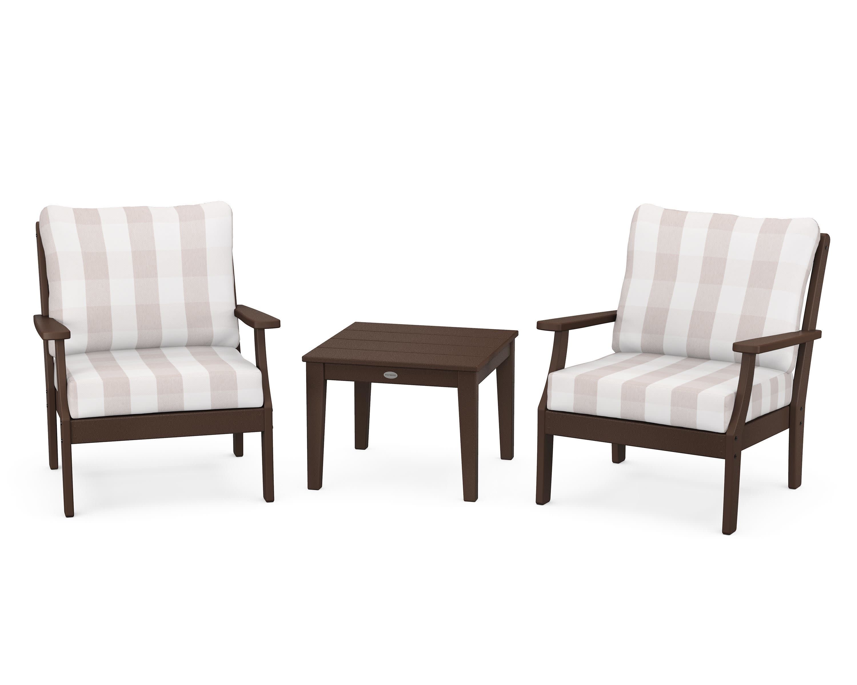 Braxton 3-Piece Deep Seating Set in Mahogany / Buffalo Plaid Dune Burlap