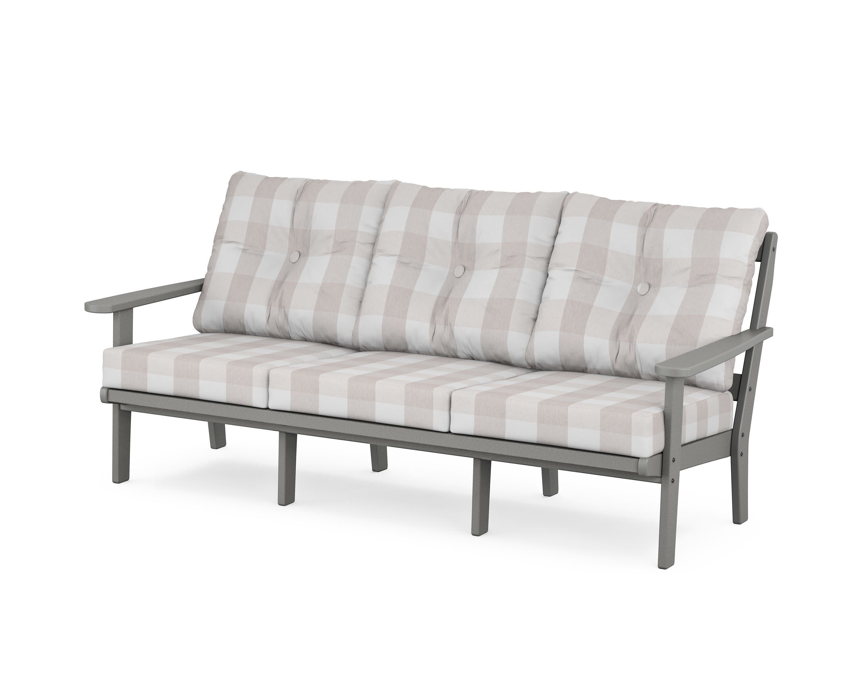 Mission Deep Seating Sofa in Slate Grey / Buffalo Plaid Dune Burlap