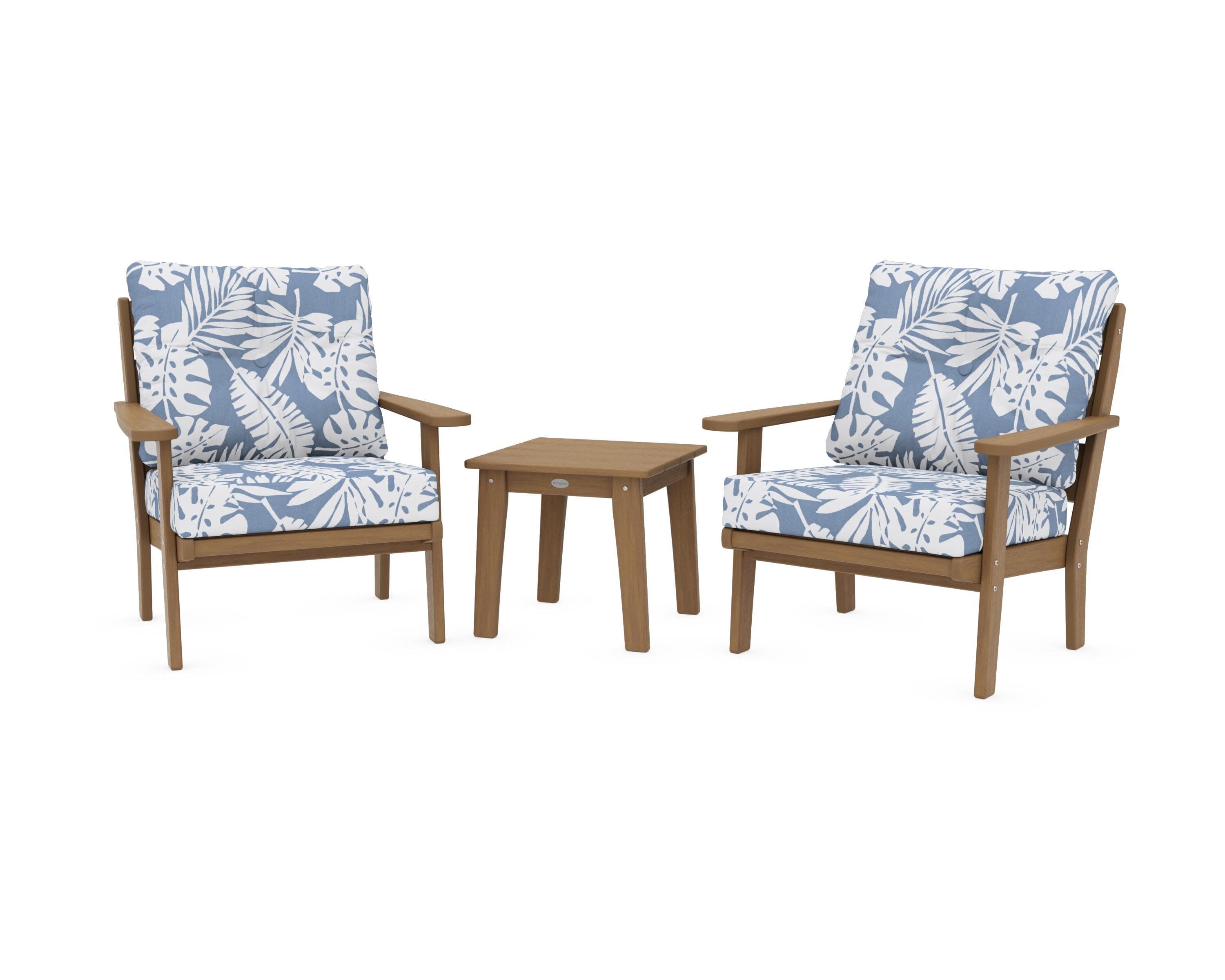 Lakeside 3-Piece Deep Seating Chair Set in Natural / Leaf Sky Blue