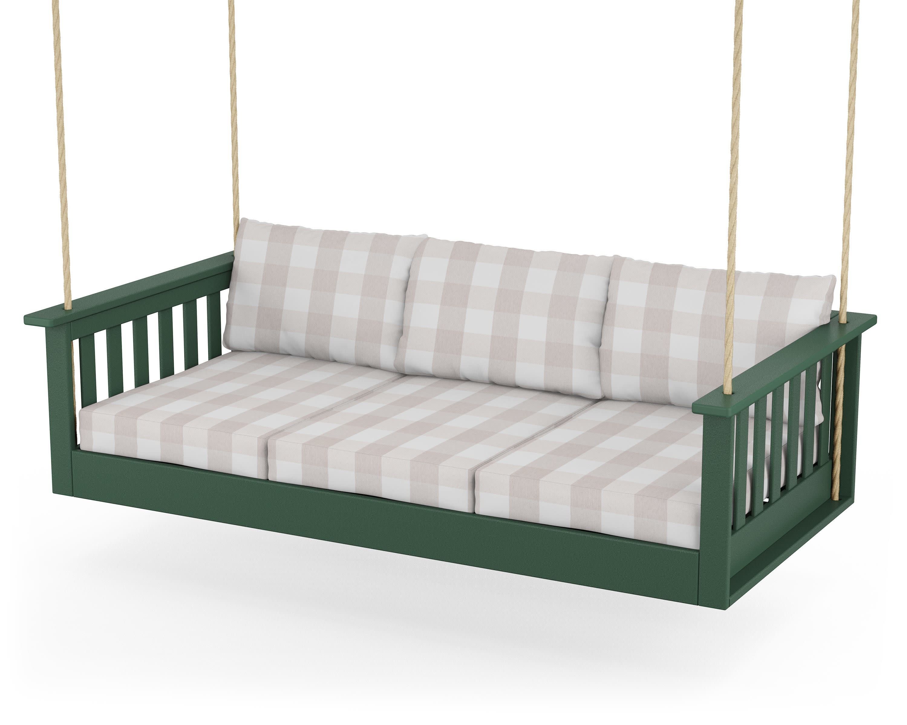 Vineyard Daybed Swing in Green / Buffalo Plaid Dune Burlap