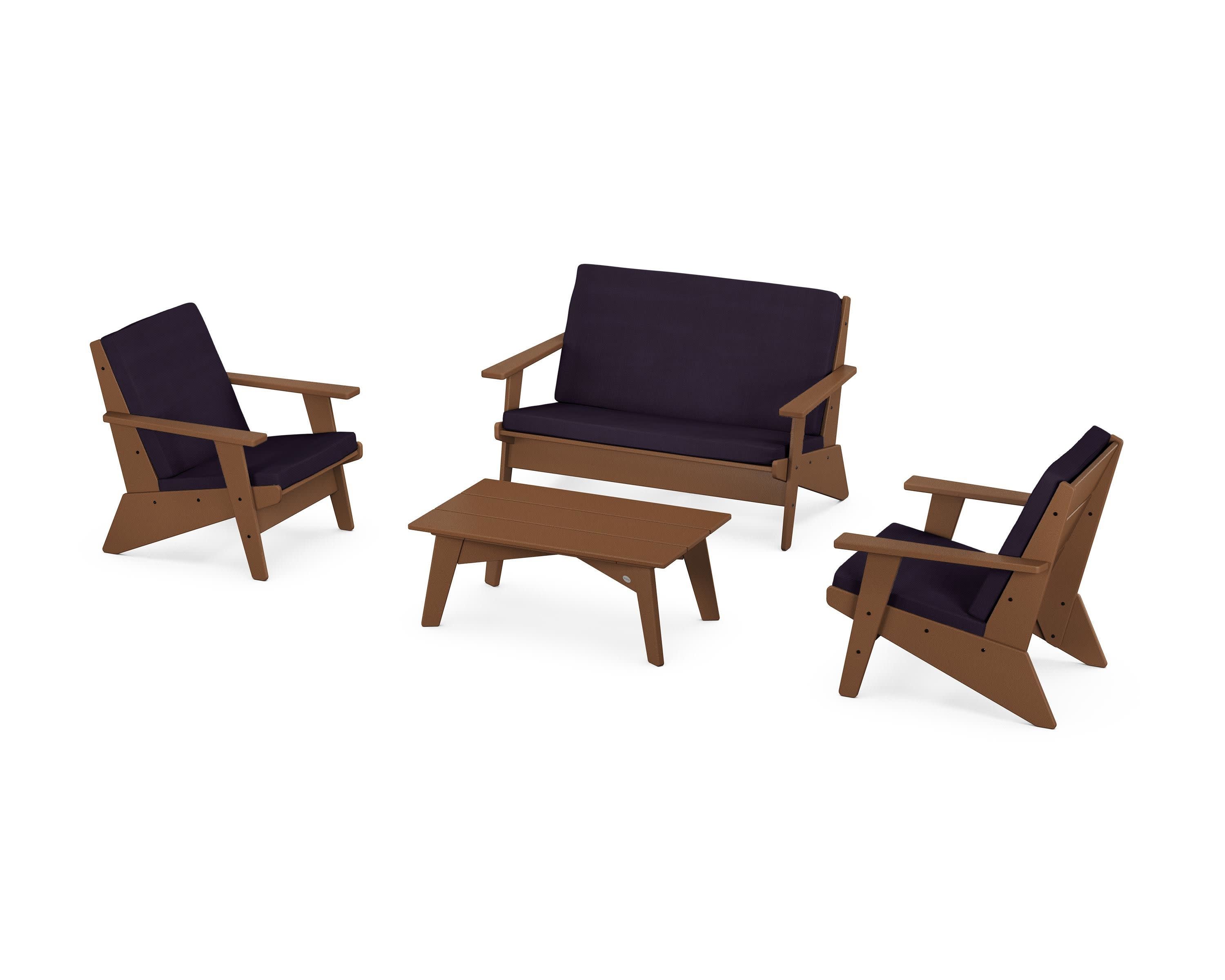Riviera Modern Lounge 4-Piece Set in Teak / Navy Linen