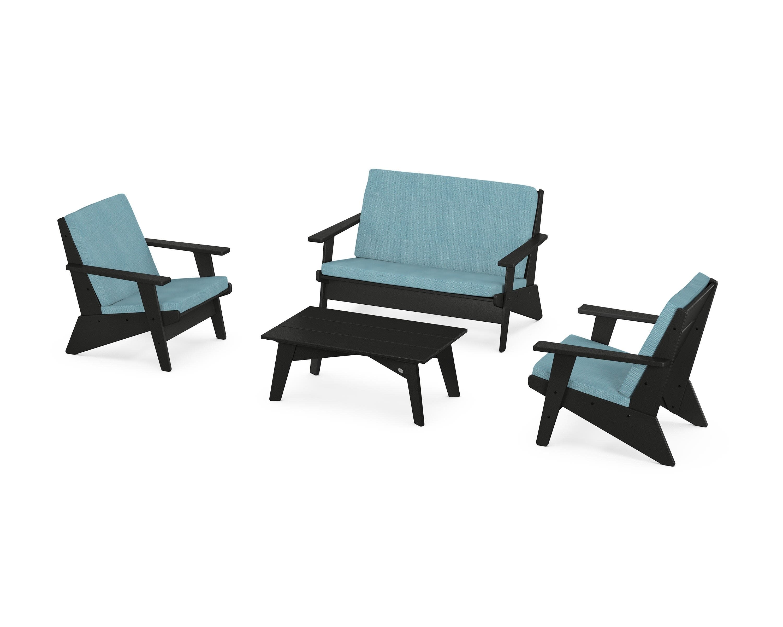 Riviera Modern Lounge 4-Piece Set in Black / Lattice Sky Blue