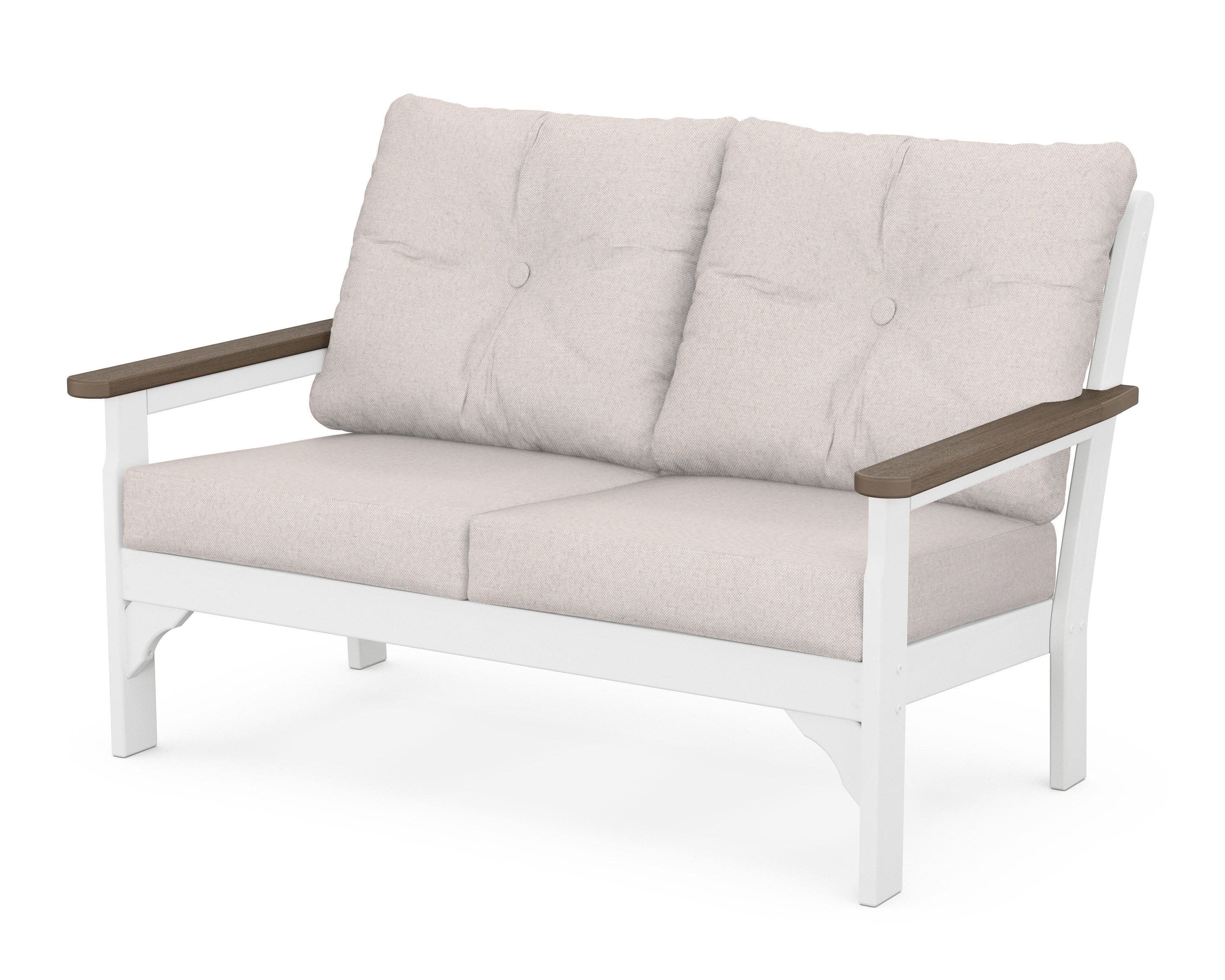 Vineyard Deep Seating Loveseat in White / Kona / Dune Burlap