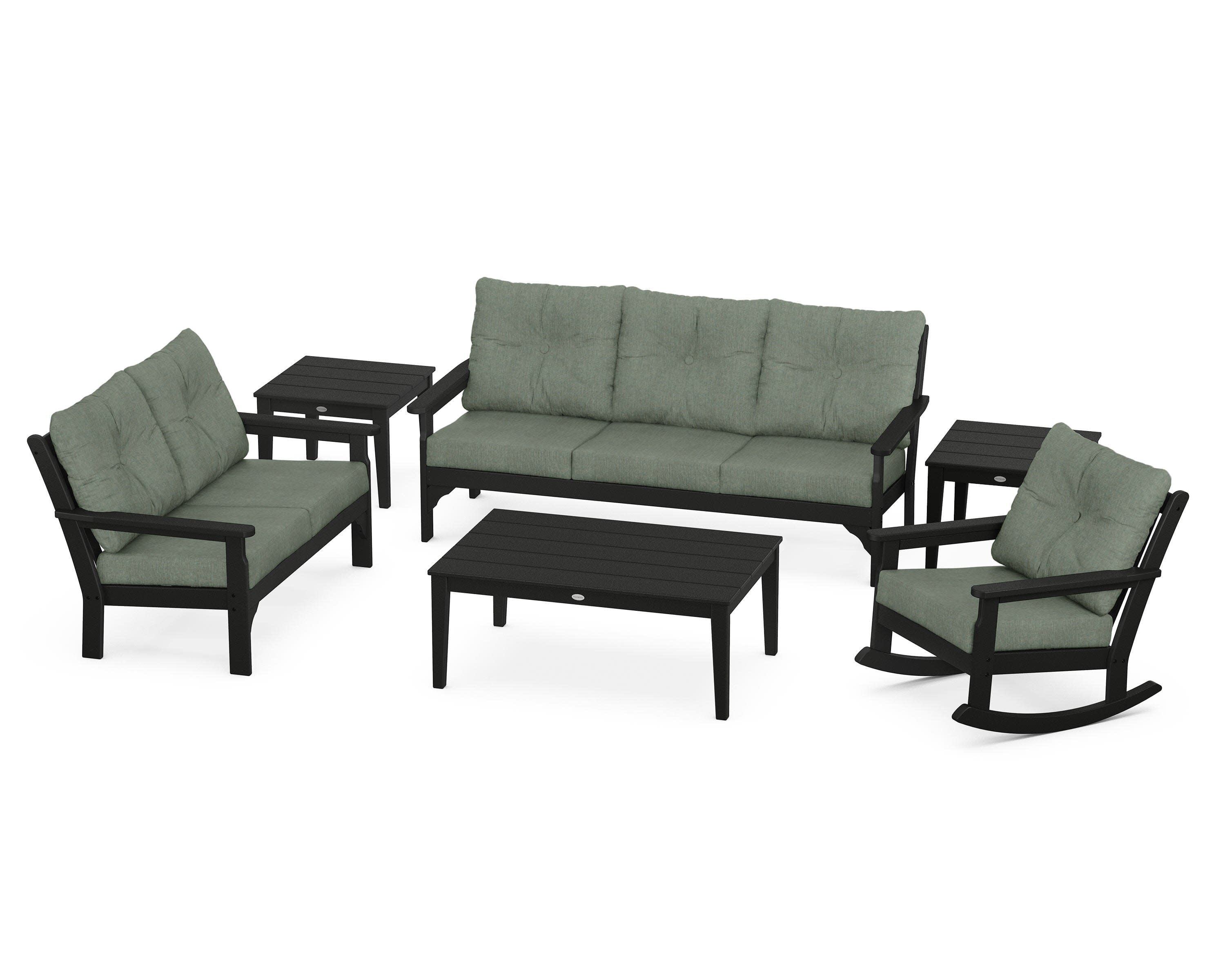 Vineyard 6-Piece Deep Seating Set in Black / Cast Sage