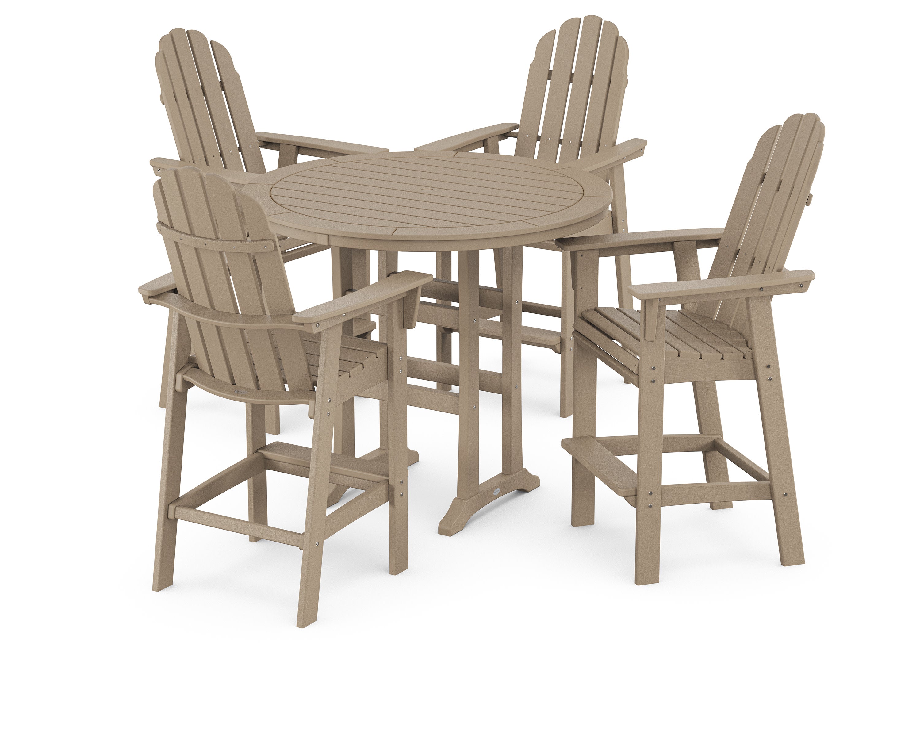 Vineyard Curveback Adirondack 5-Piece Nautical Trestle Bar Set in Vintage Sahara