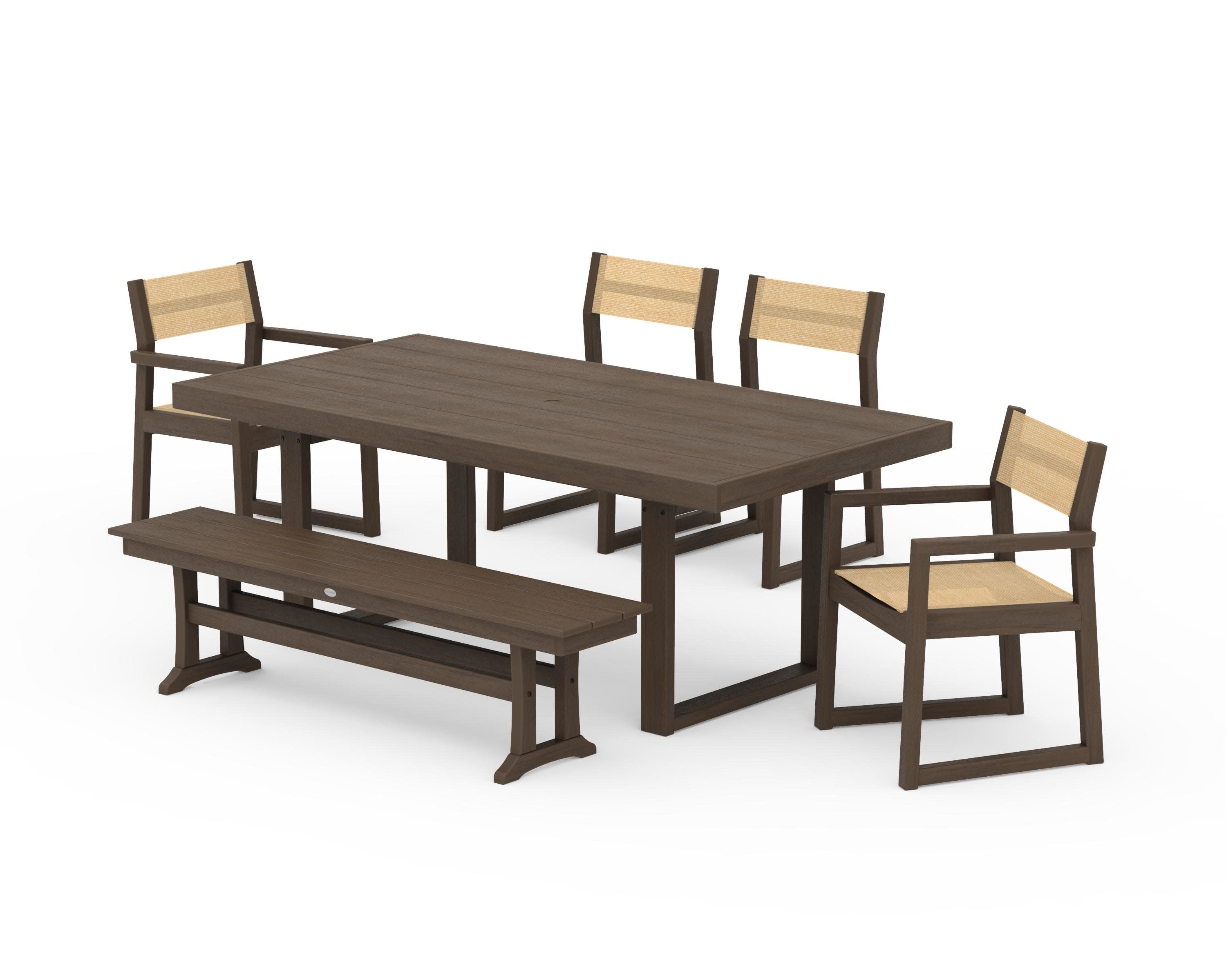 EDGE Sling 6-Piece Dining Set with Bench in Kona / Dupioni Apricot Sling