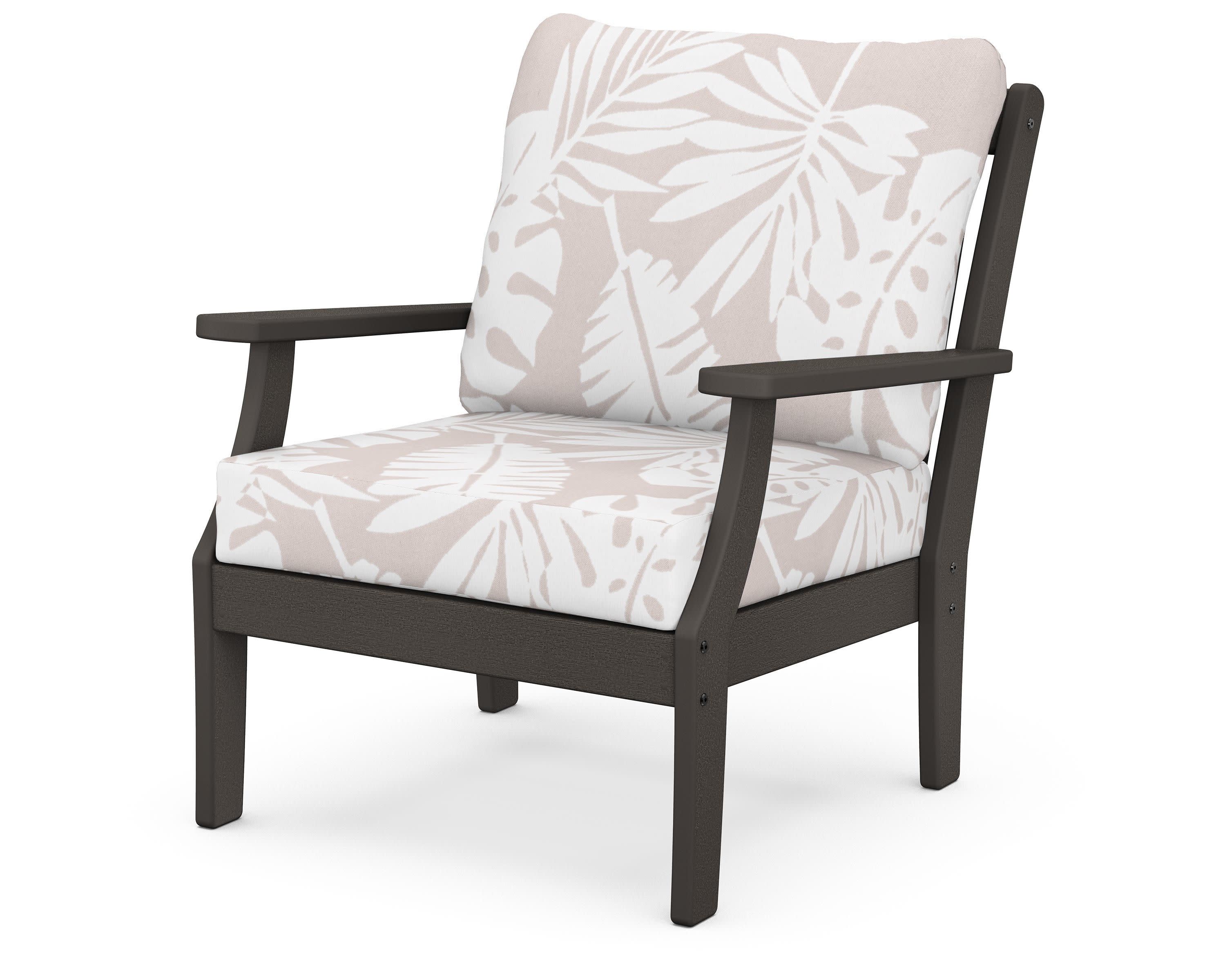 Braxton Deep Seating Chair in Vintage Coffee / Leaf Dune Burlap