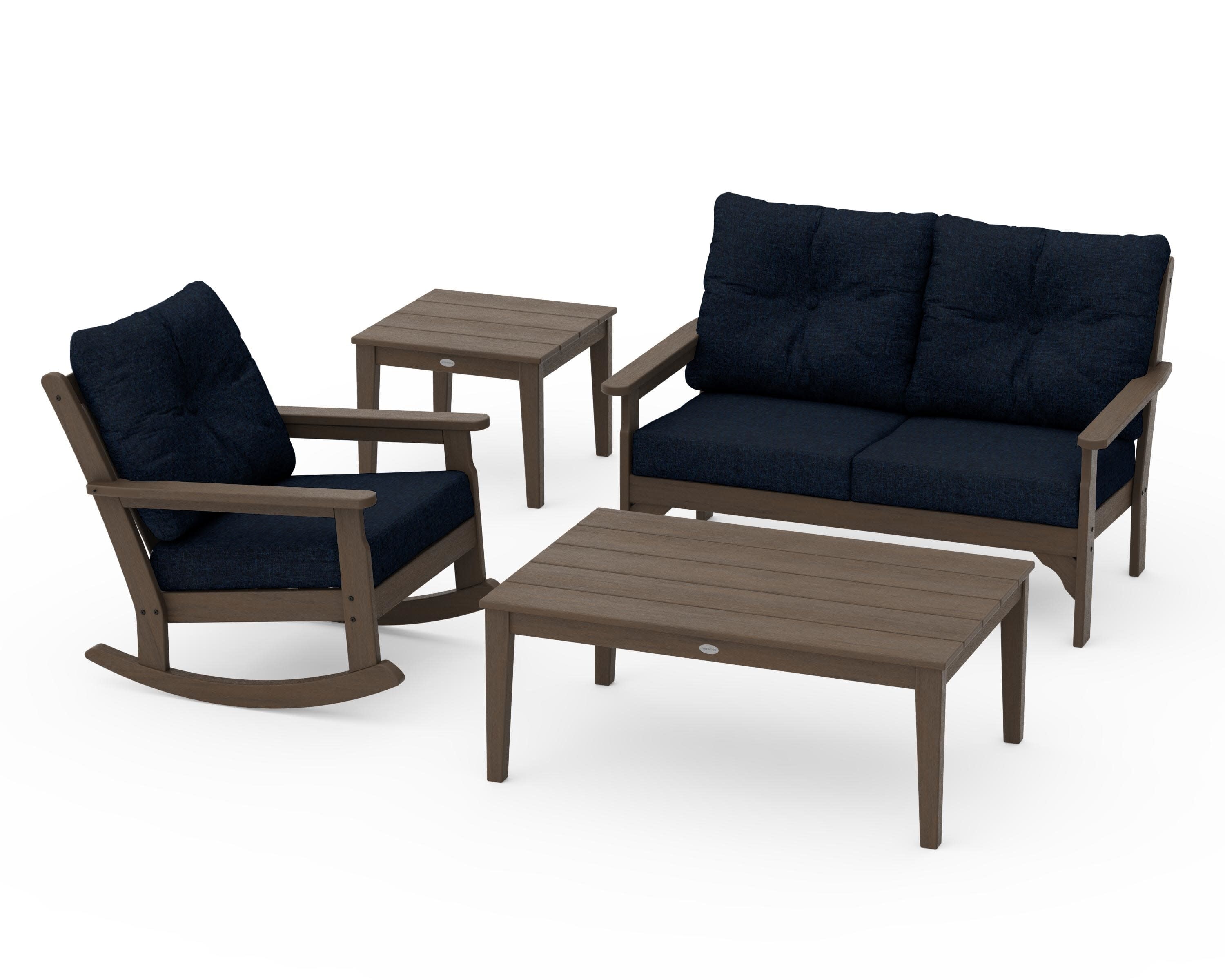 Vineyard 4-Piece Deep Seating Rocker Set in Kona / Marine Indigo