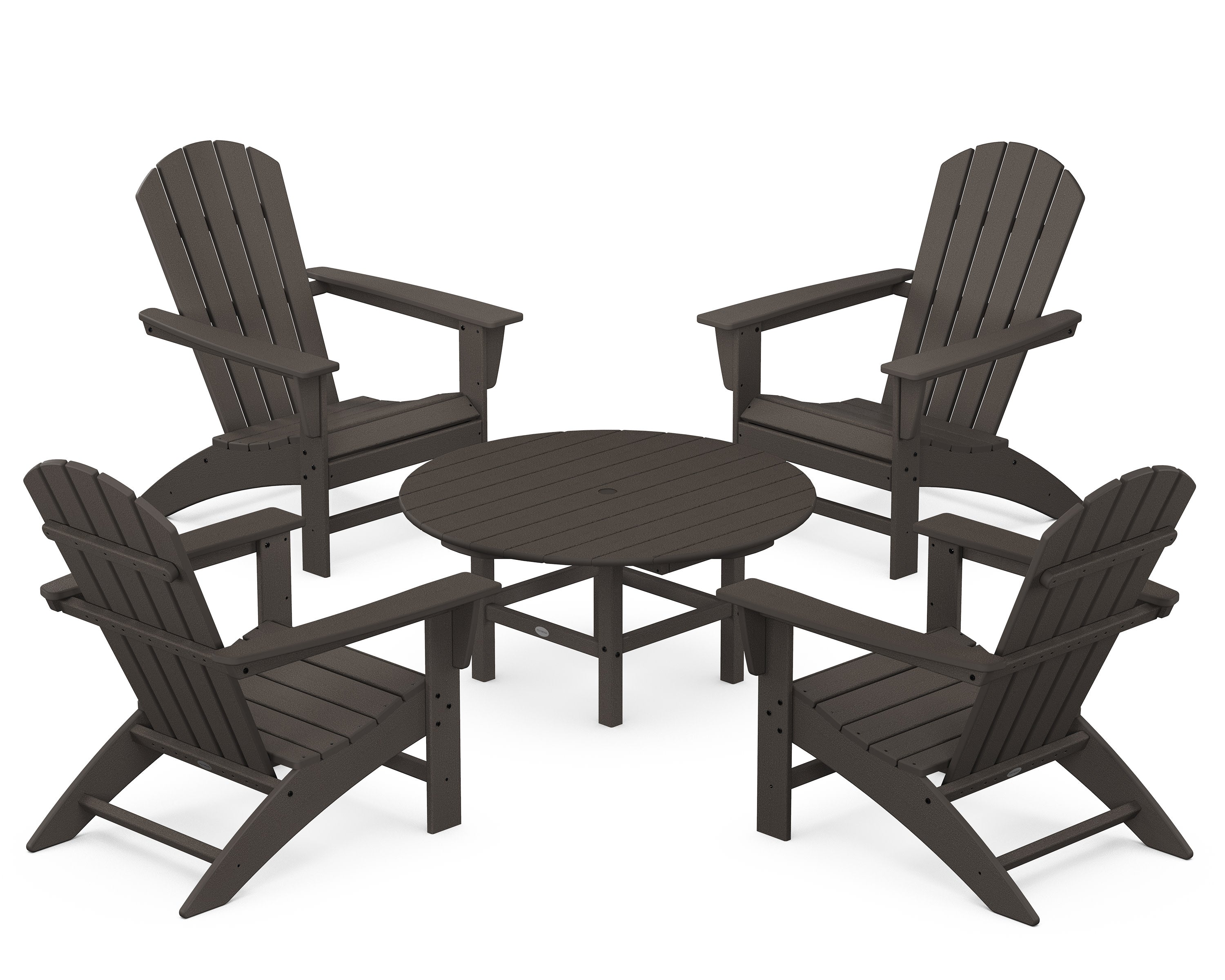 Nautical 5-Piece Adirondack Chair Conversation Set in Vintage Coffee