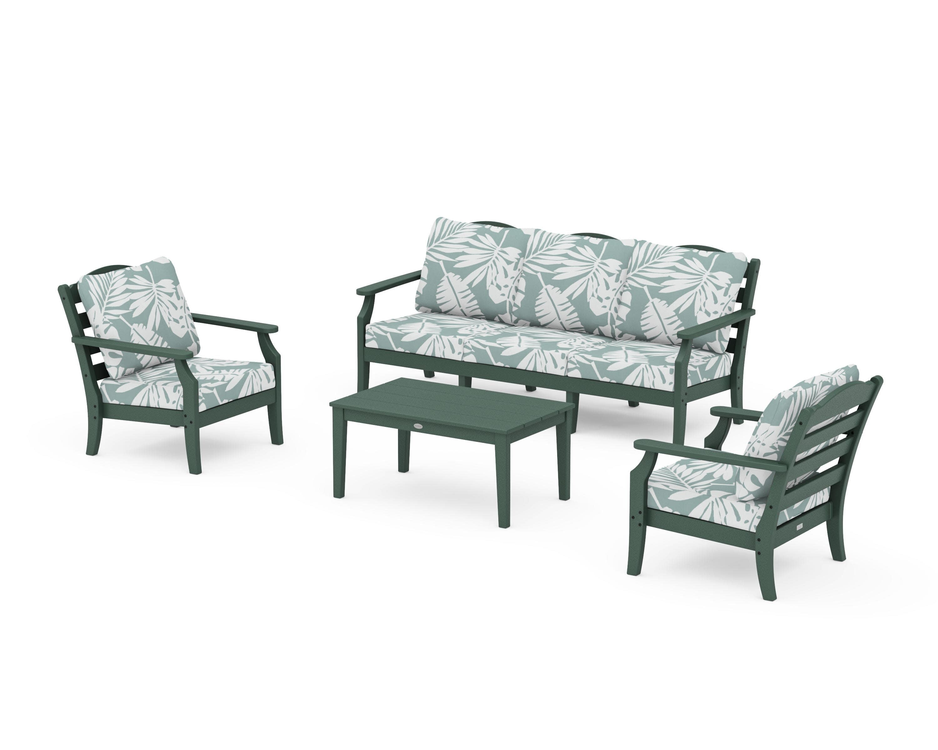 Savannah 4-Piece Deep Seating Set with Sofa in Green / Leaf Glacier Spa