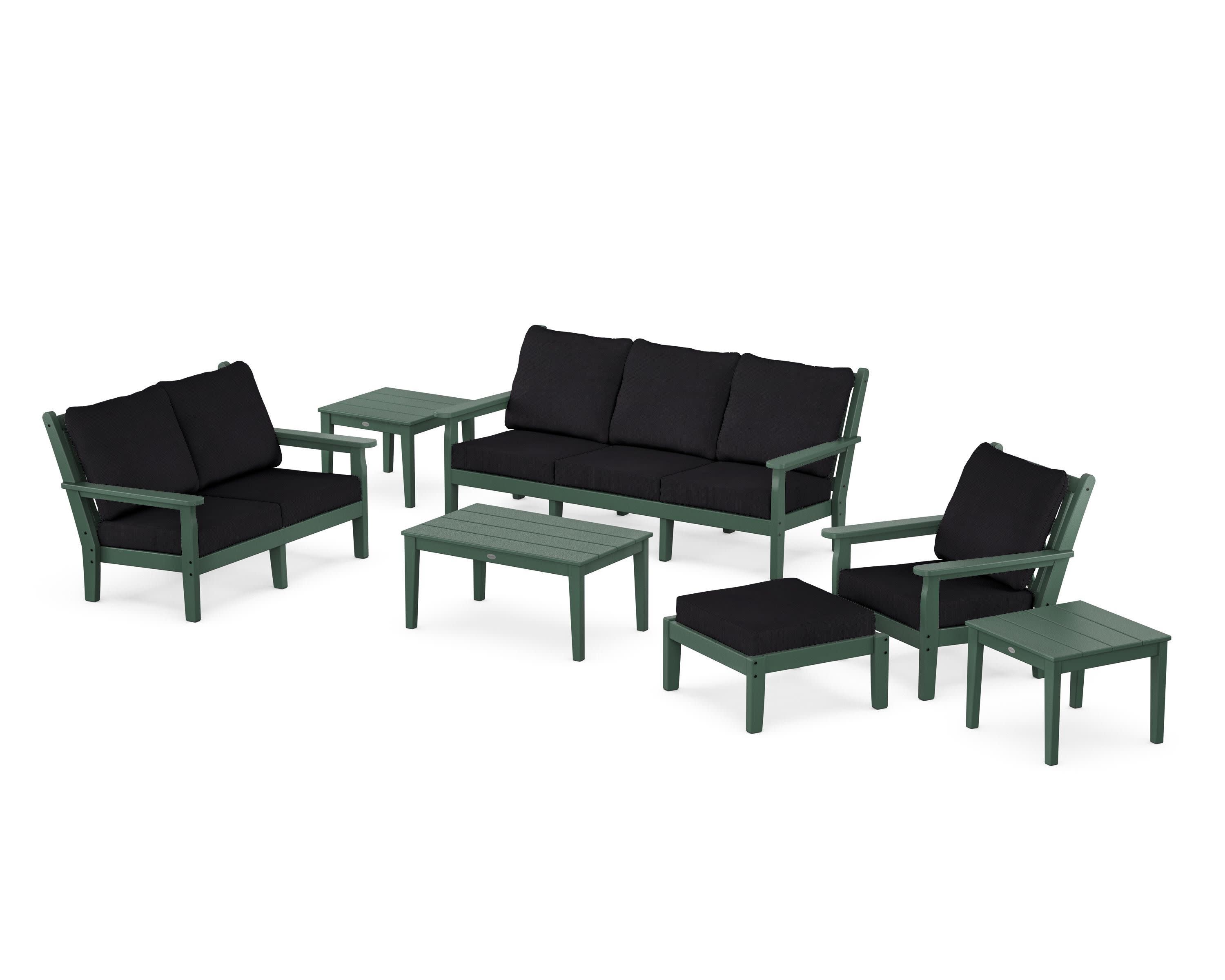 Chippendale 7-Piece Deep Seating Set in Green / Midnight Linen