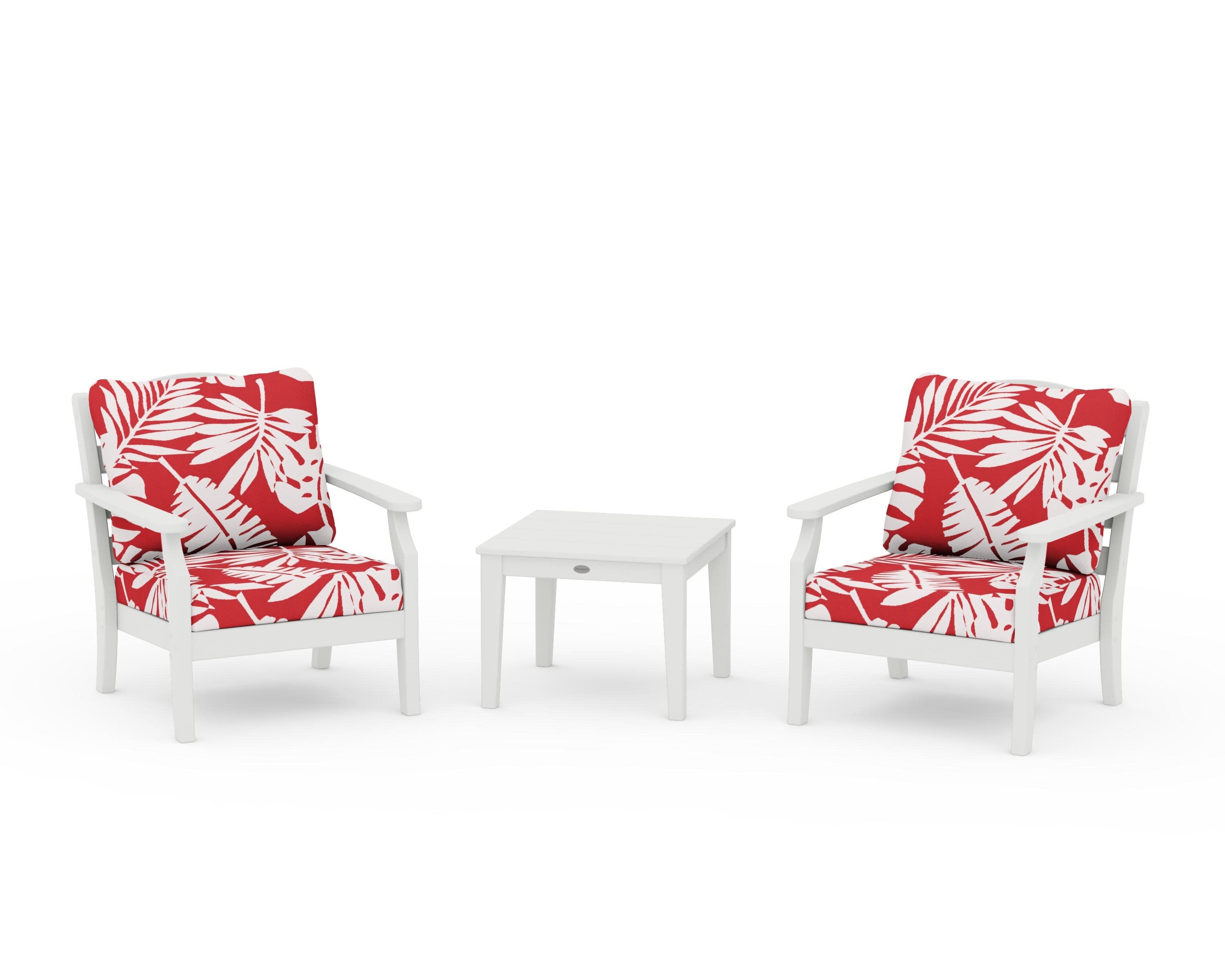 Savannah 3-Piece Deep Seating Set in Vintage White / Leaf Crimson