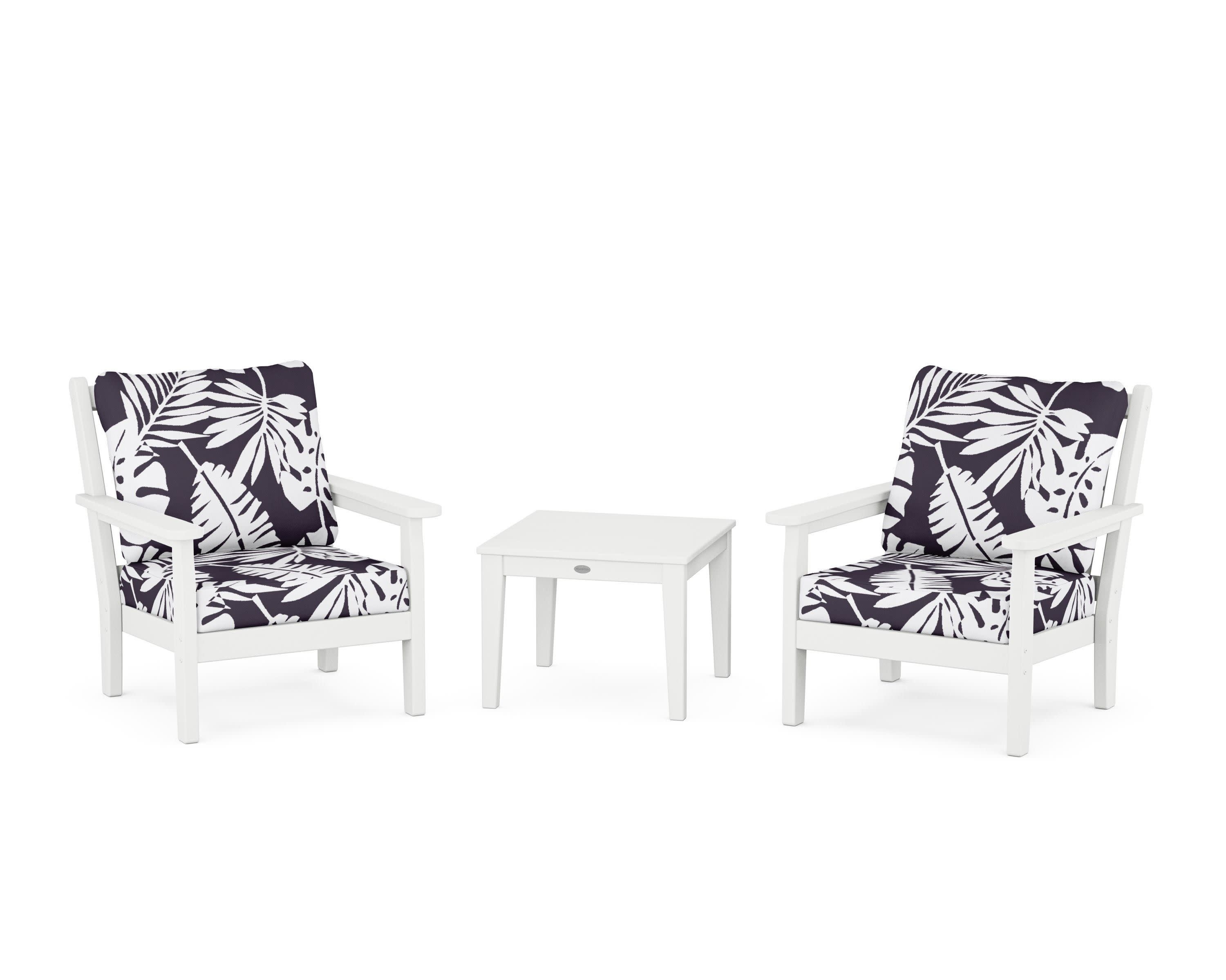 Chippendale 3-Piece Deep Seating Set in White / Leaf Navy