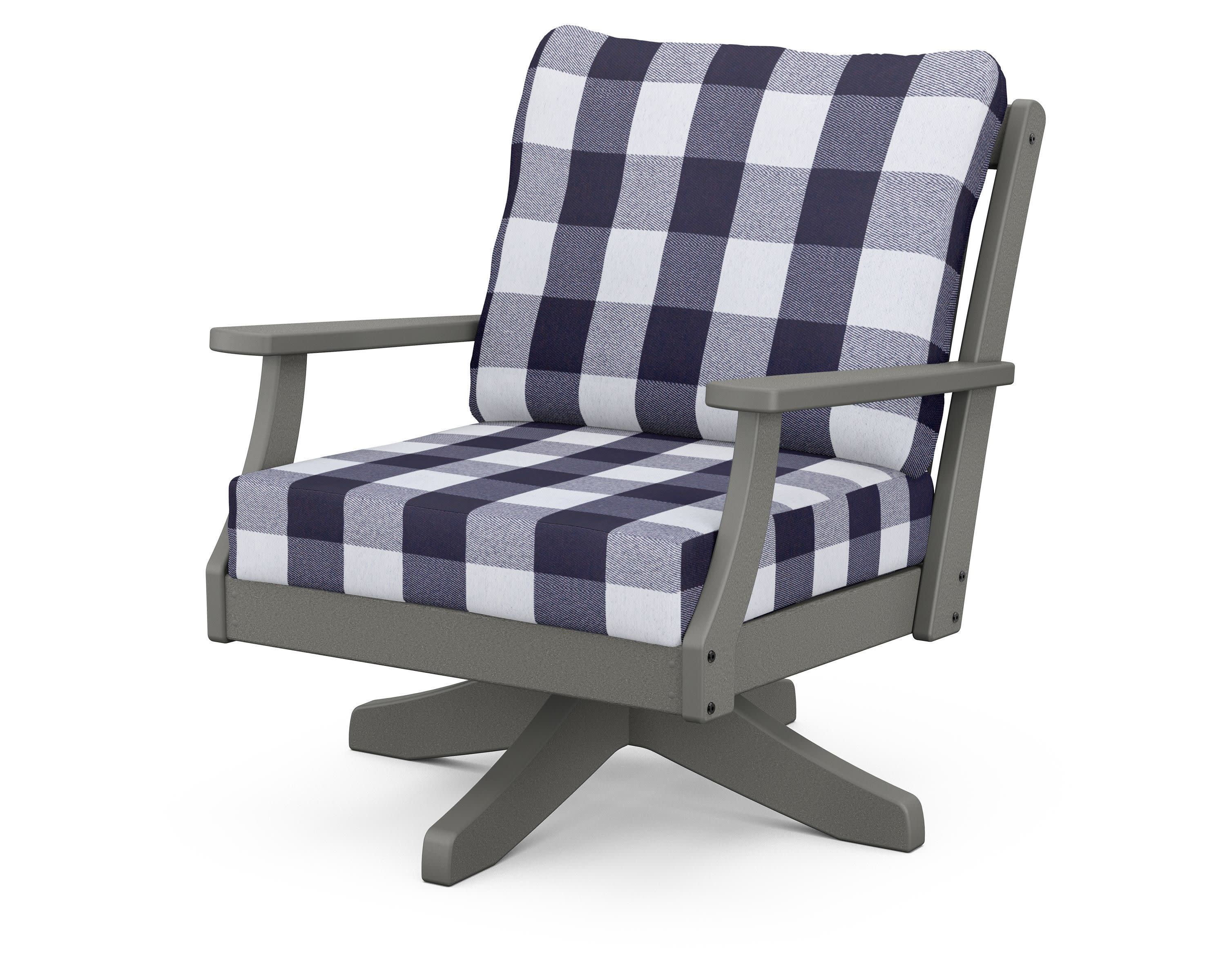 Braxton Deep Seating Swivel Chair in Slate Grey / Buffalo Plaid Navy