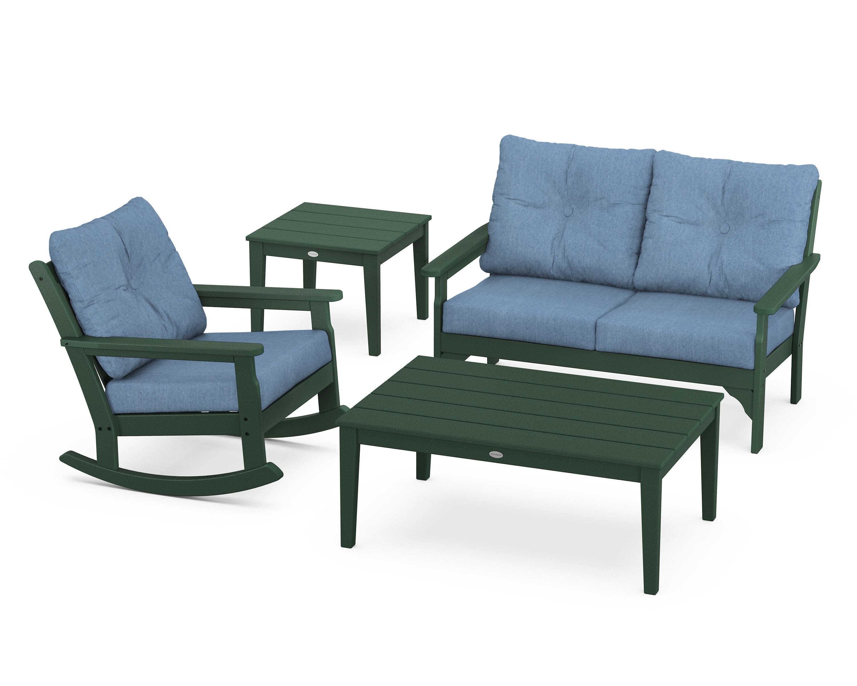 Vineyard 4-Piece Deep Seating Rocker Set in Green / Sky Blue