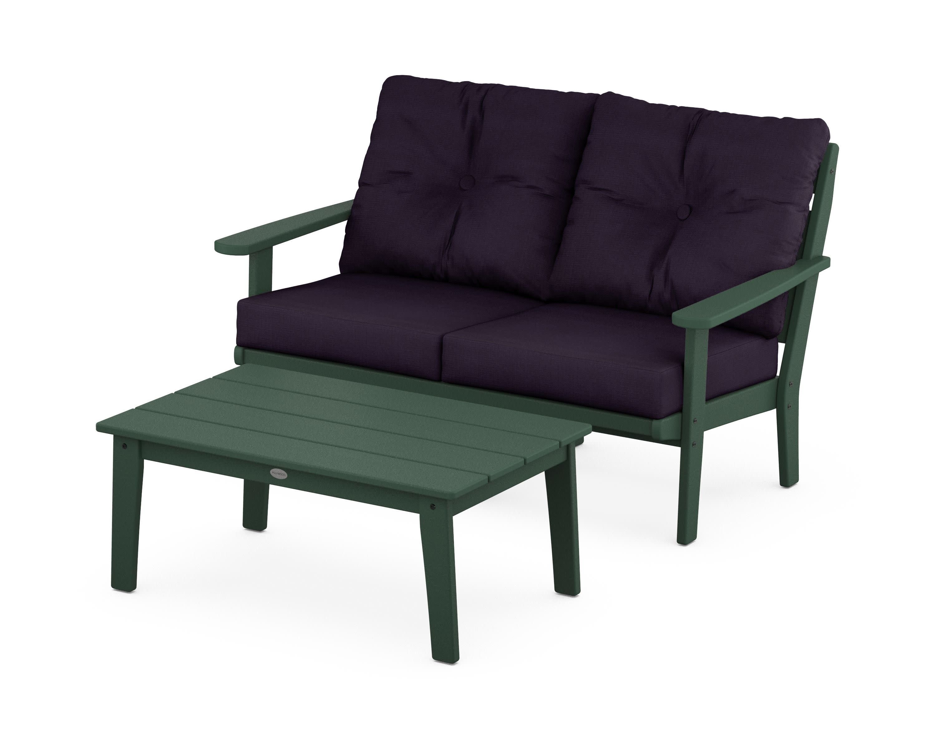Lakeside 2-Piece Lounge Loveseat Set in Green / Navy Linen