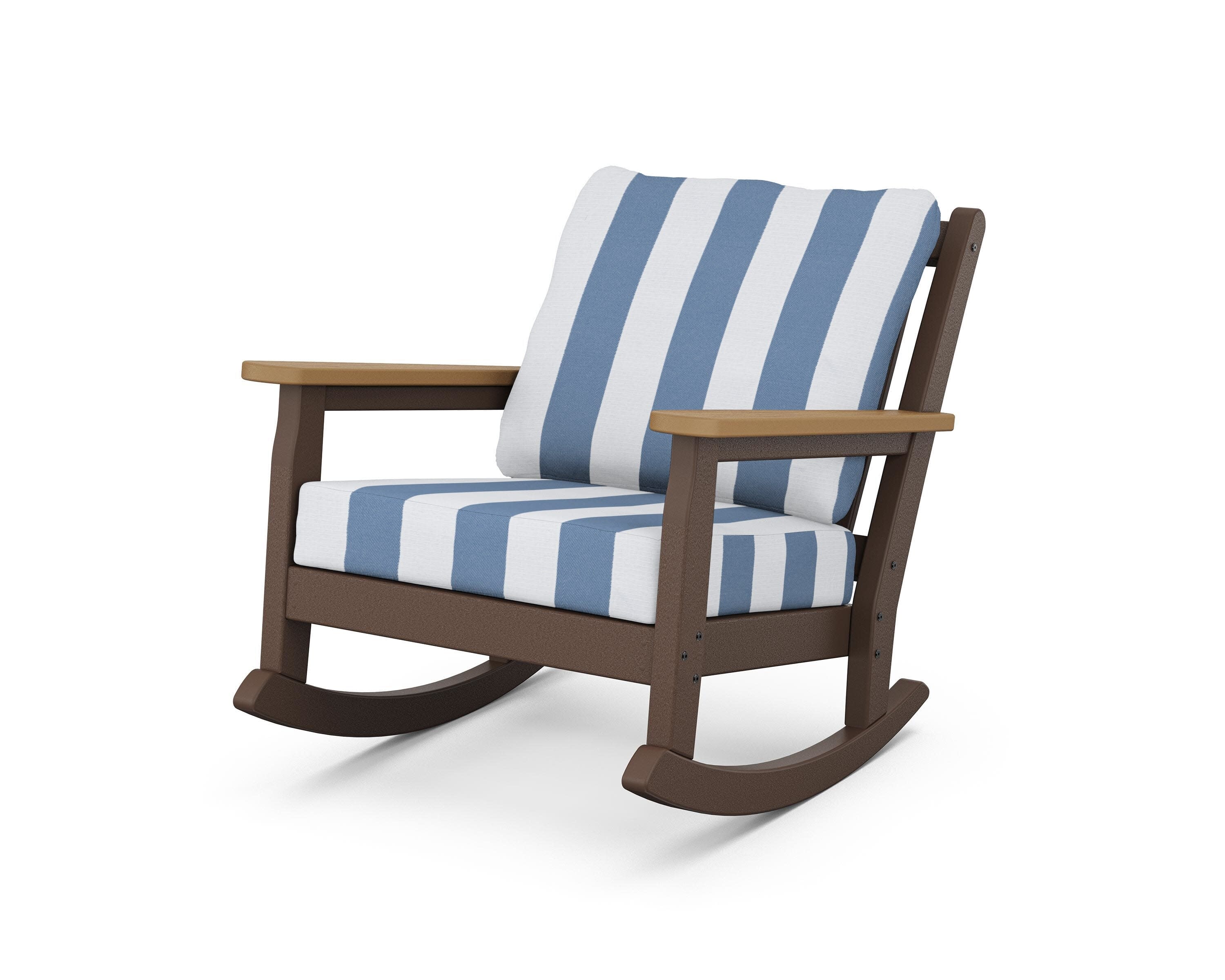Chippendale Deep Seating Rocking Chair in Mahogany / Natural / Cabana Stripe Sky Blue