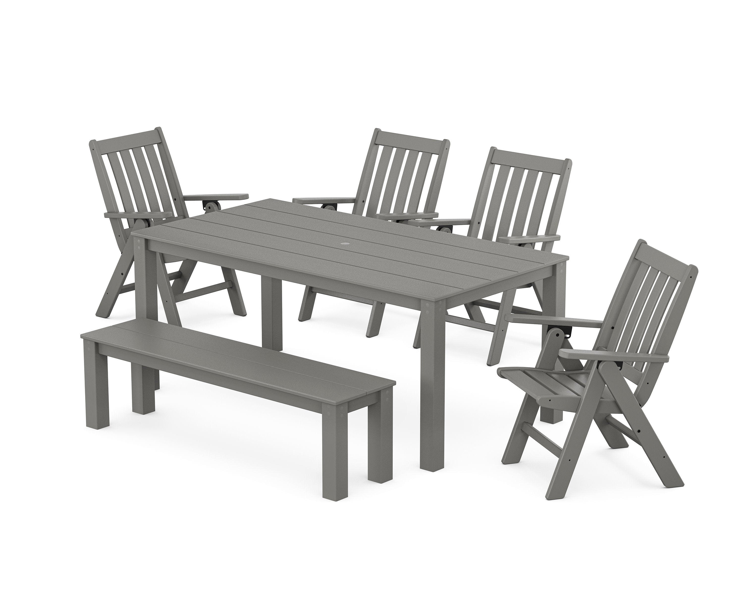 Vineyard Folding Chair 6-Piece Parsons Dining Set with Bench in Slate Grey