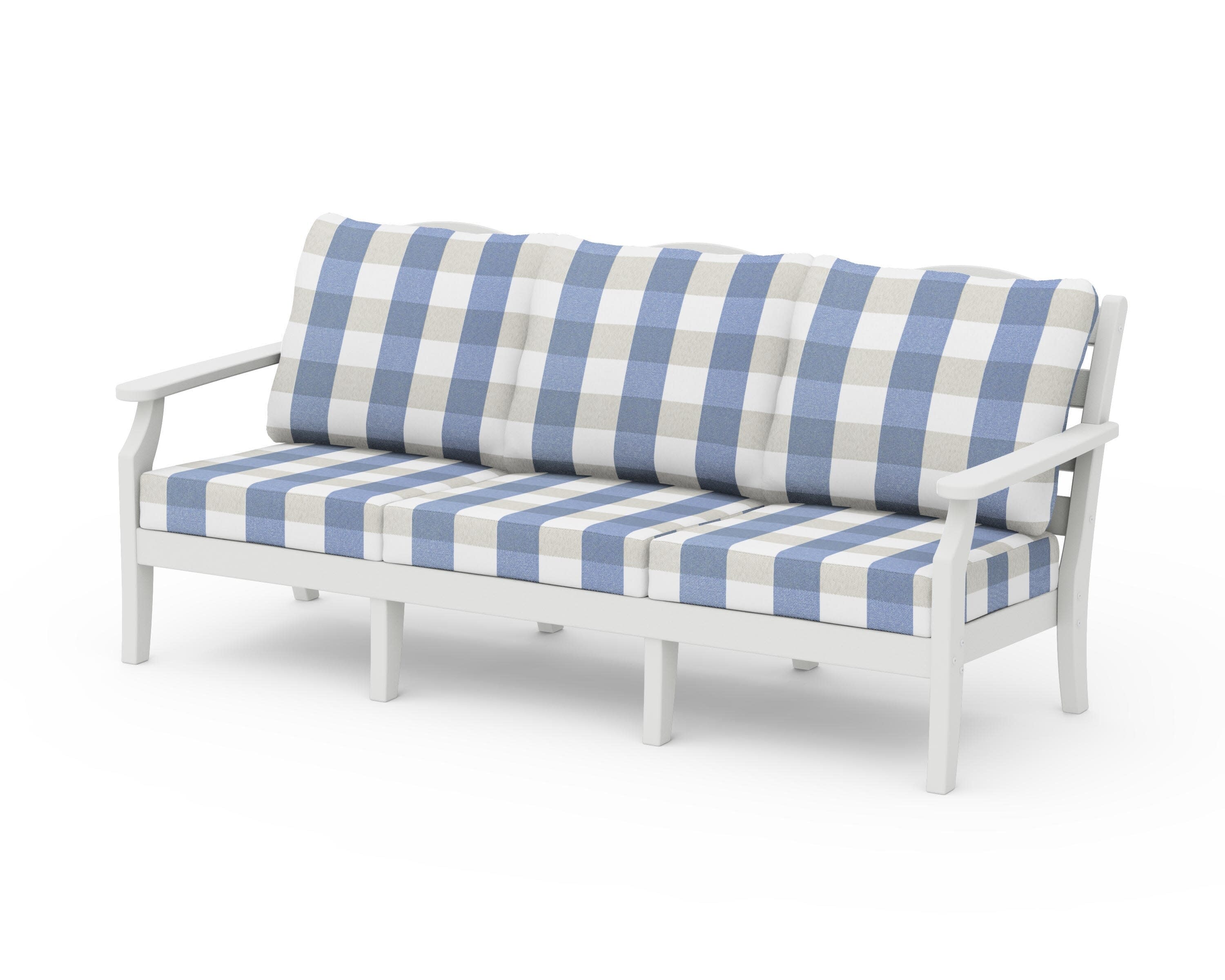 Savannah Deep Seating Sofa in Vintage White / Buffalo Plaid Sky Blue