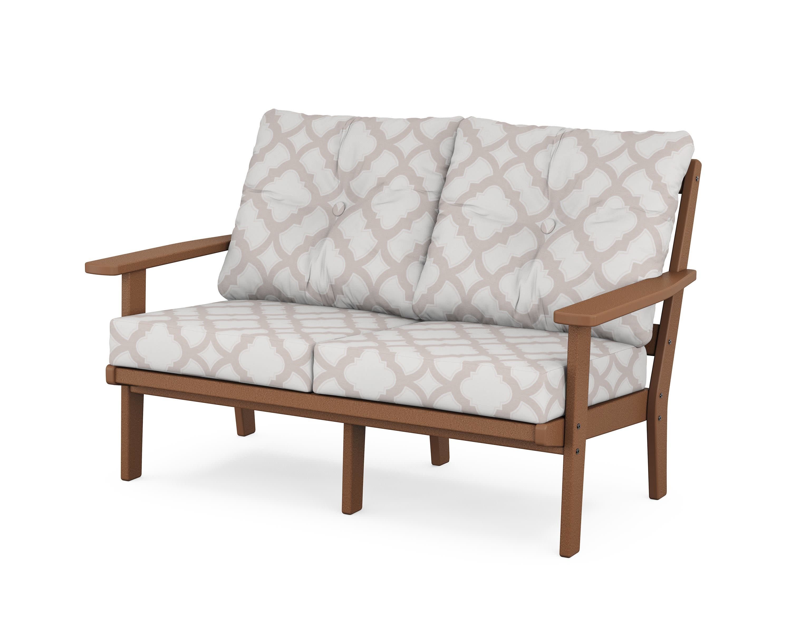Prairie Deep SeatingLoveseat in Teak / Trellis Dune Burlap