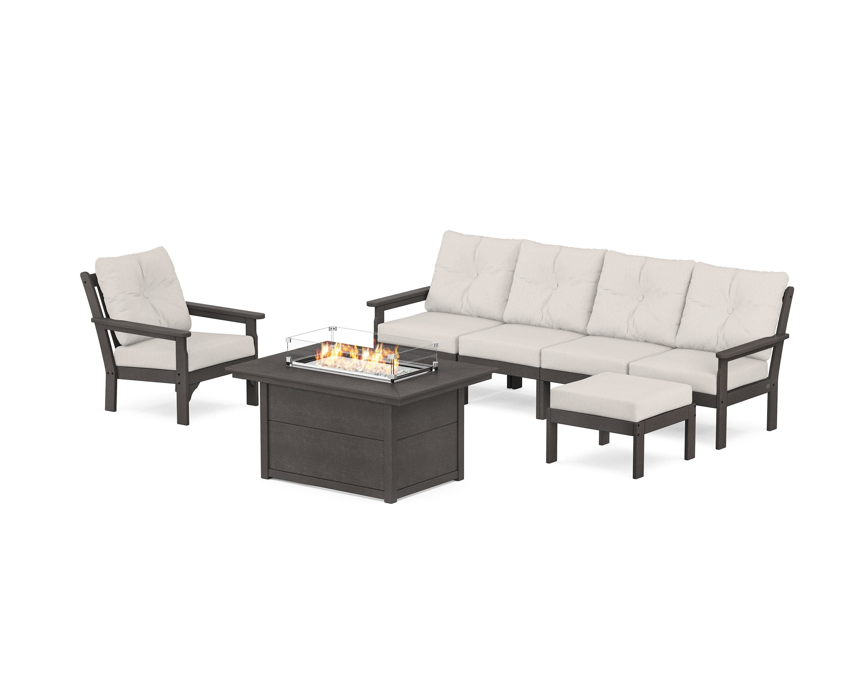 Vineyard Sectional Lounge and Fire Pit Set in Vintage Coffee / Cast Ash