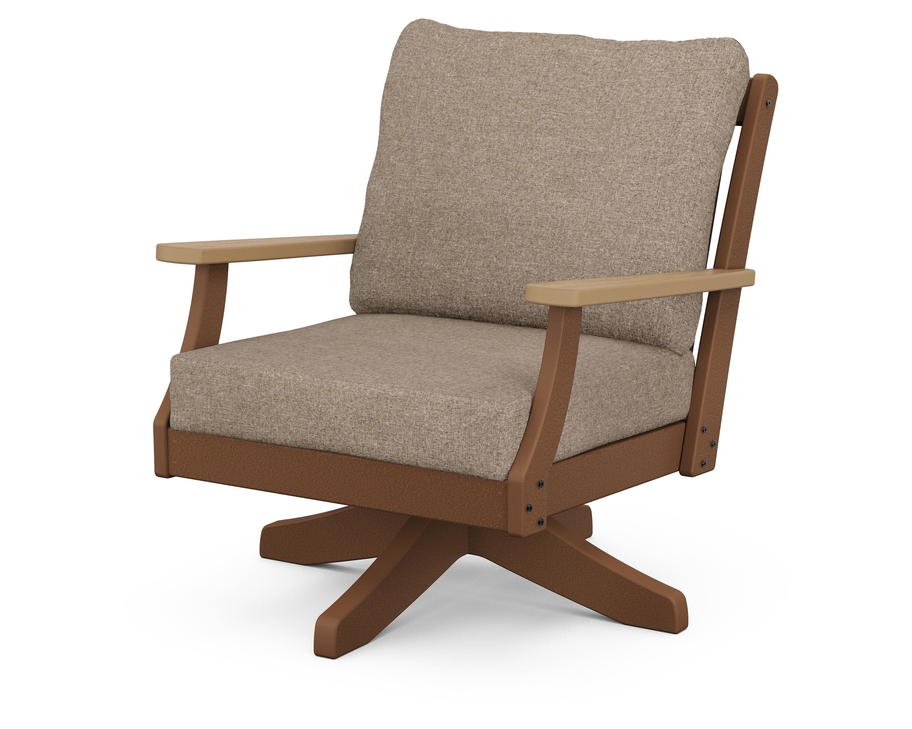 Braxton Deep Seating Swivel Chair in Teak / Natural / Spiced Burlap