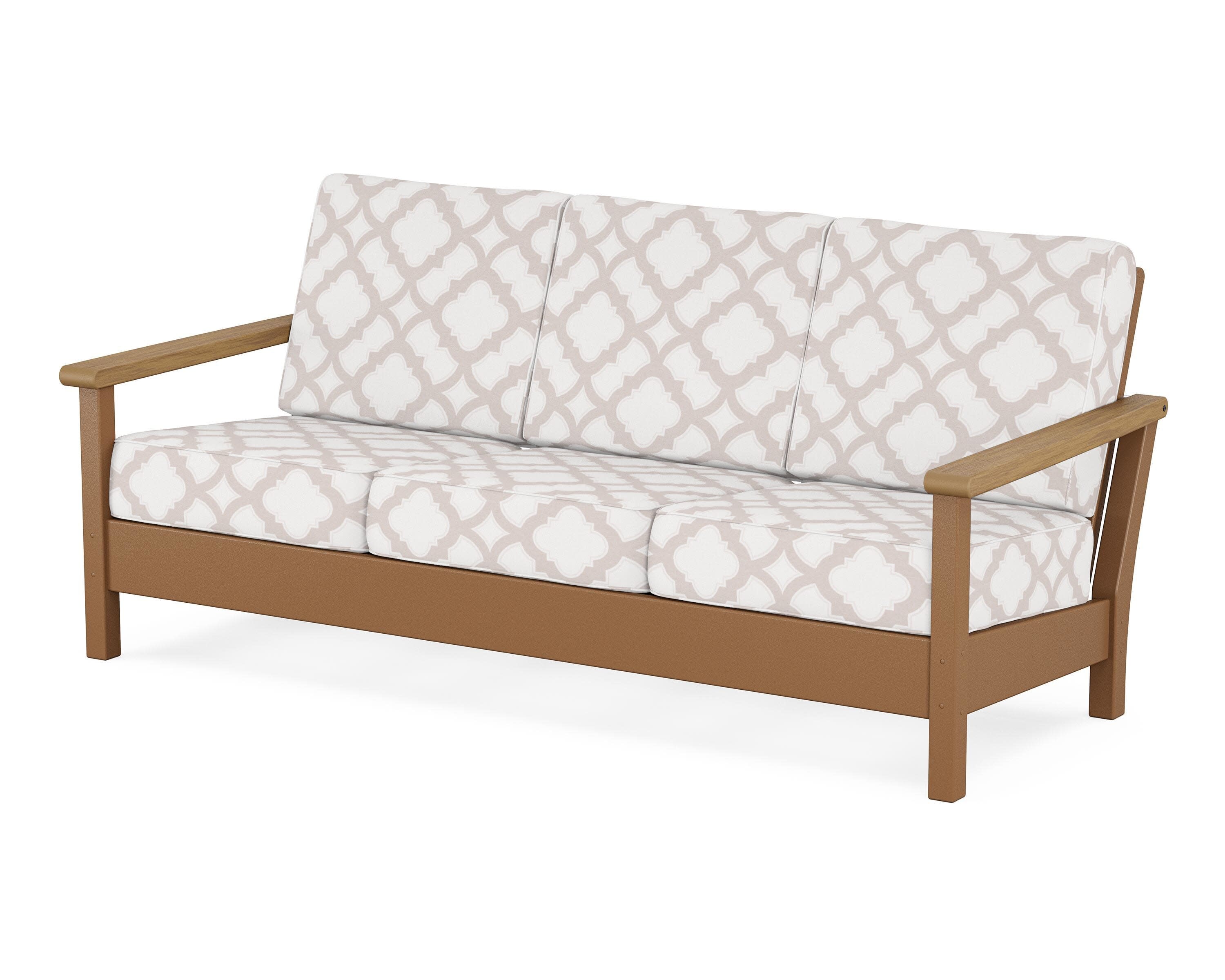Harbour Deep Seating Sofa in Teak / Natural / Trellis Dune Burlap