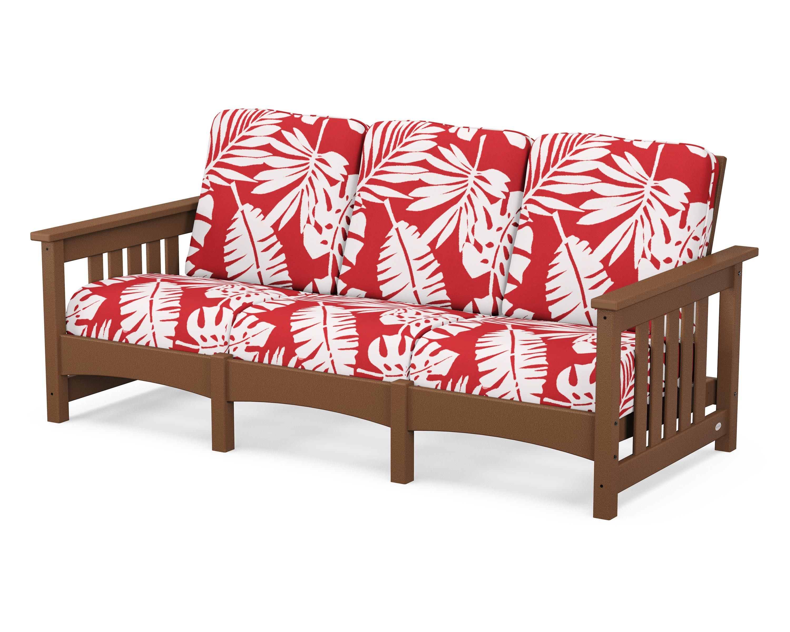 Club Mission Sofa in Teak / Leaf Crimson