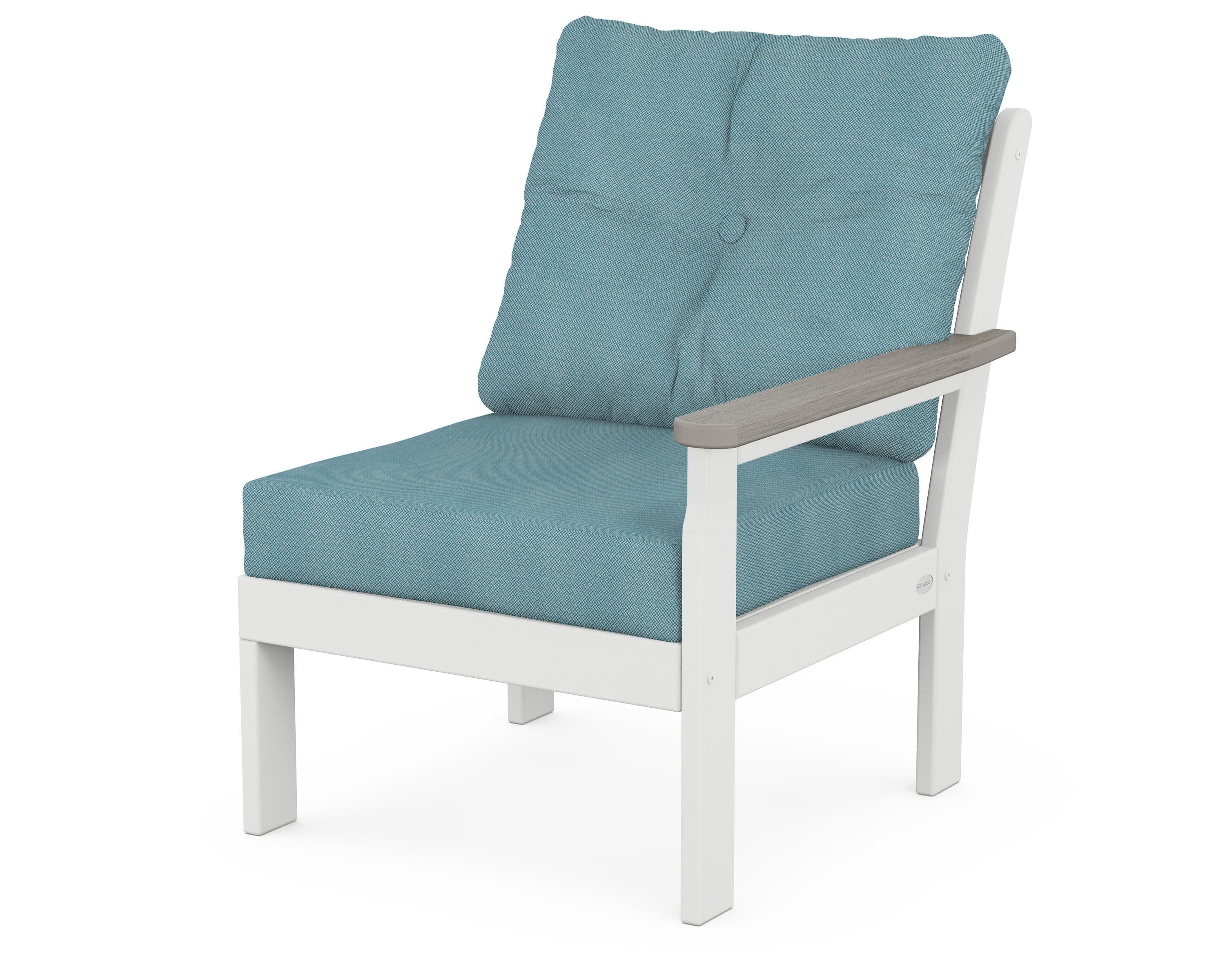 Vineyard Modular Right Arm Chair in White / Driftwood / Lattice Sky Blue