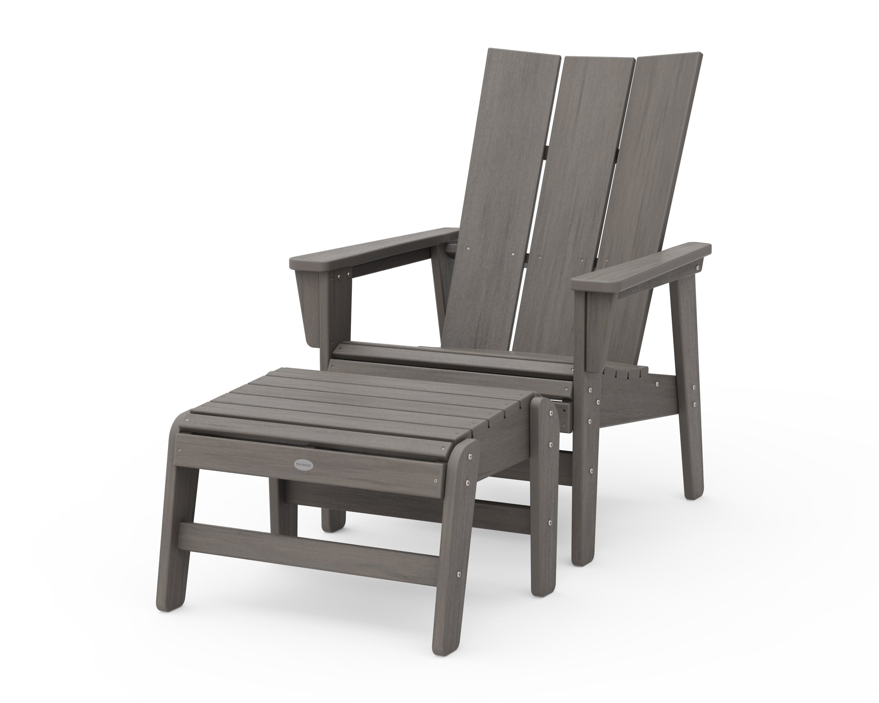 Modern Grand Upright Adirondack Chair with Ottoman in Driftwood
