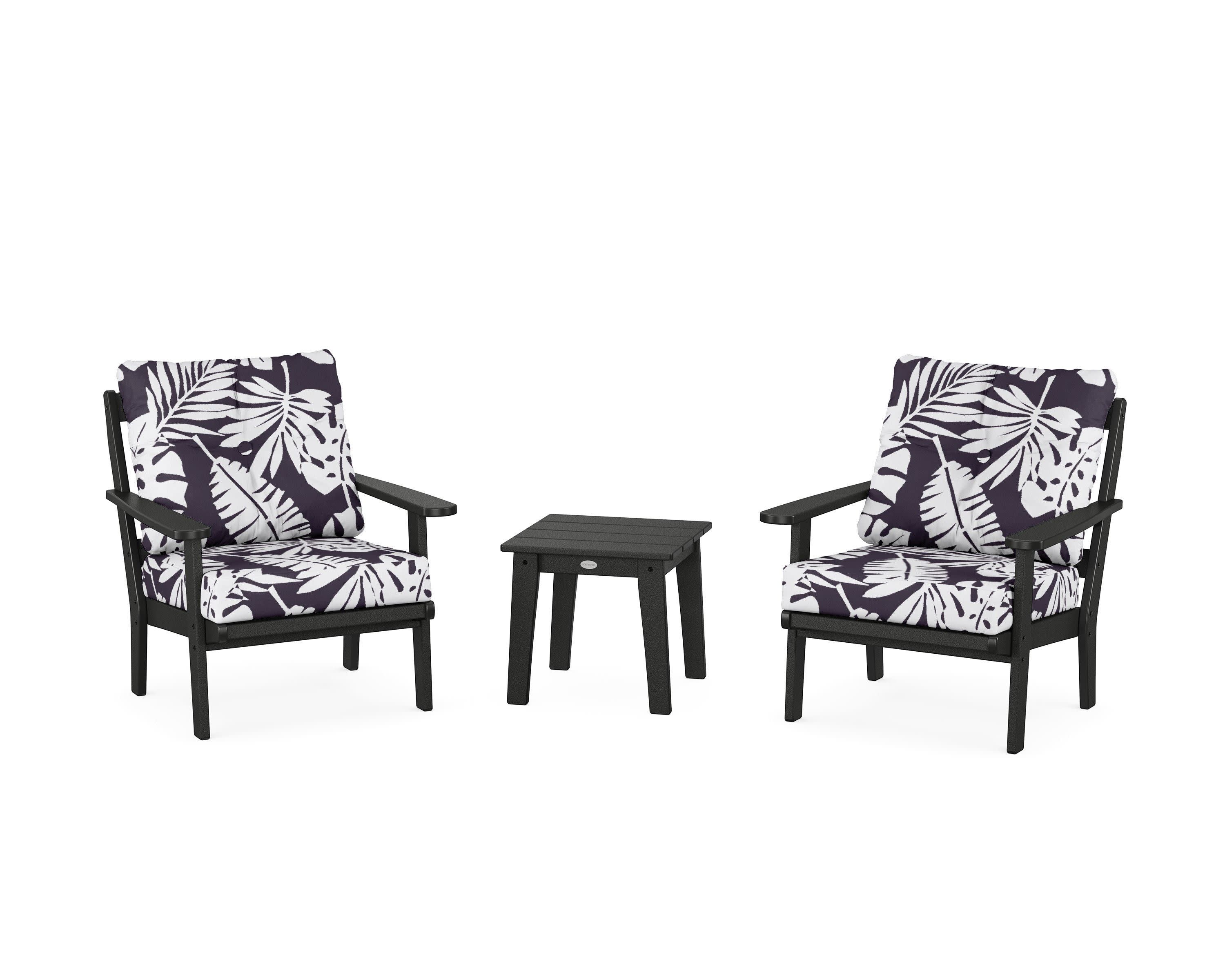 Mission 3-Piece Deep Seating Set in Black / Leaf Navy