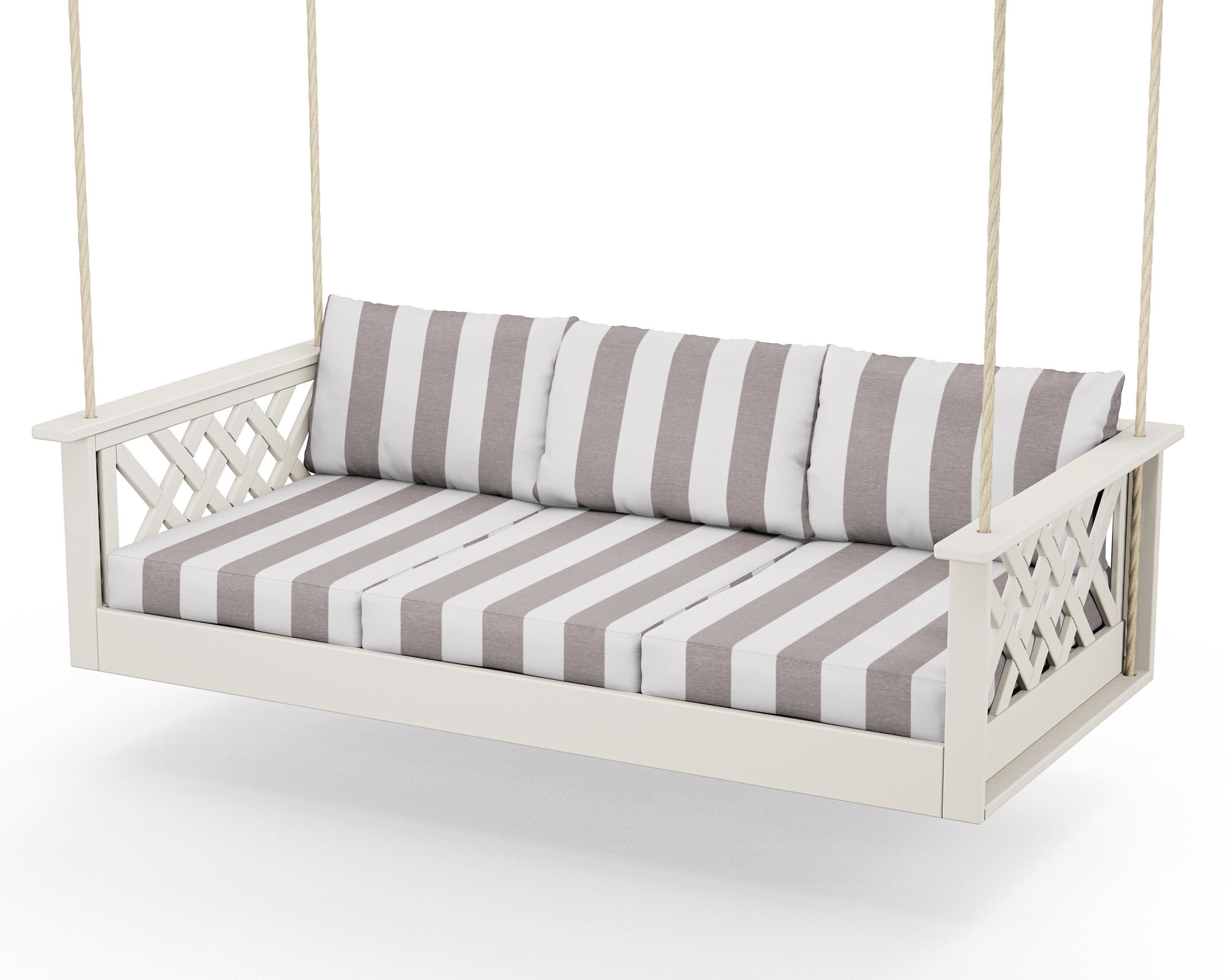 Wovendale Daybed Swing in Sand / Cabana Stripe Grey Mist