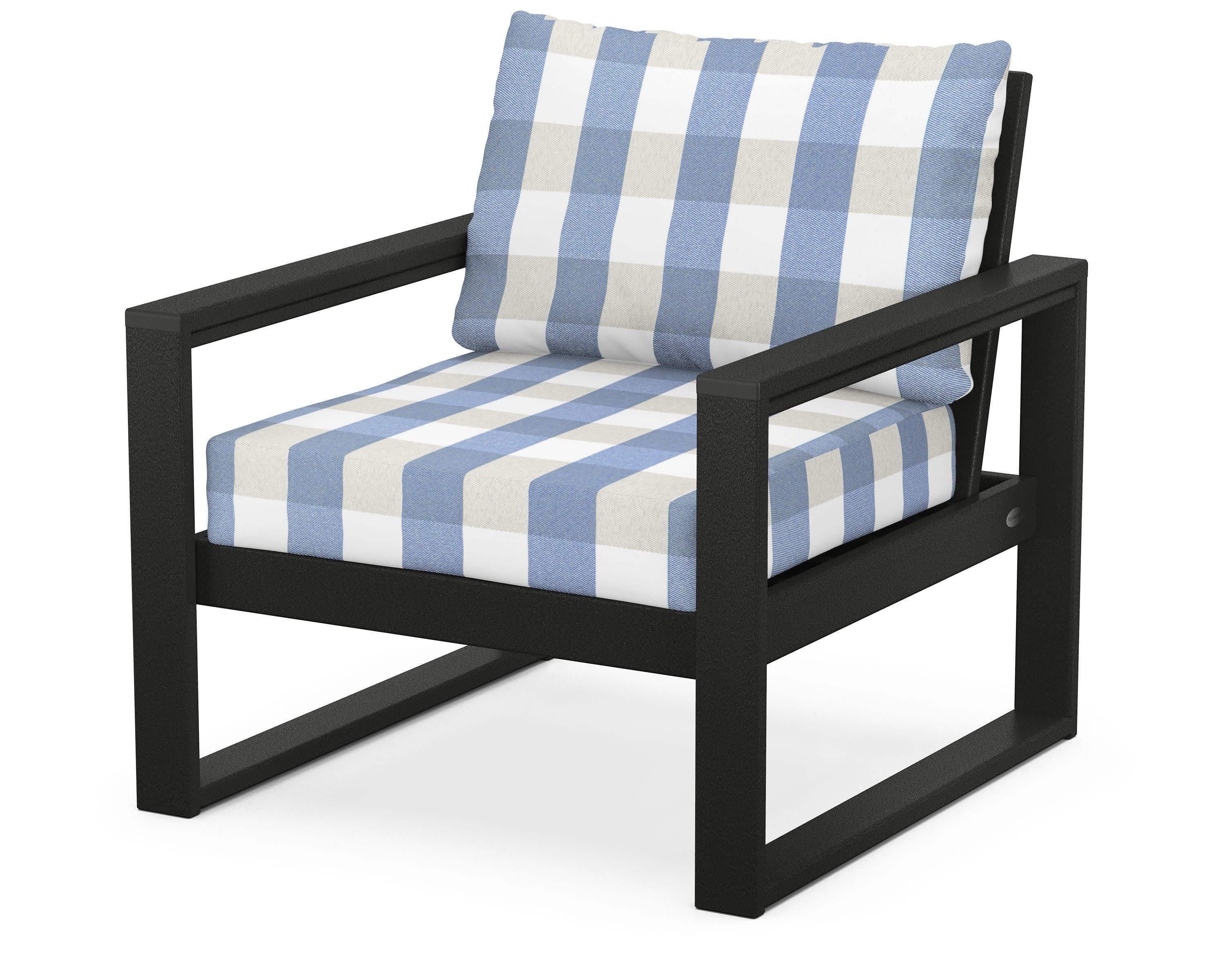 EDGE Club Chair in Black / Buffalo Plaid Sky Blue