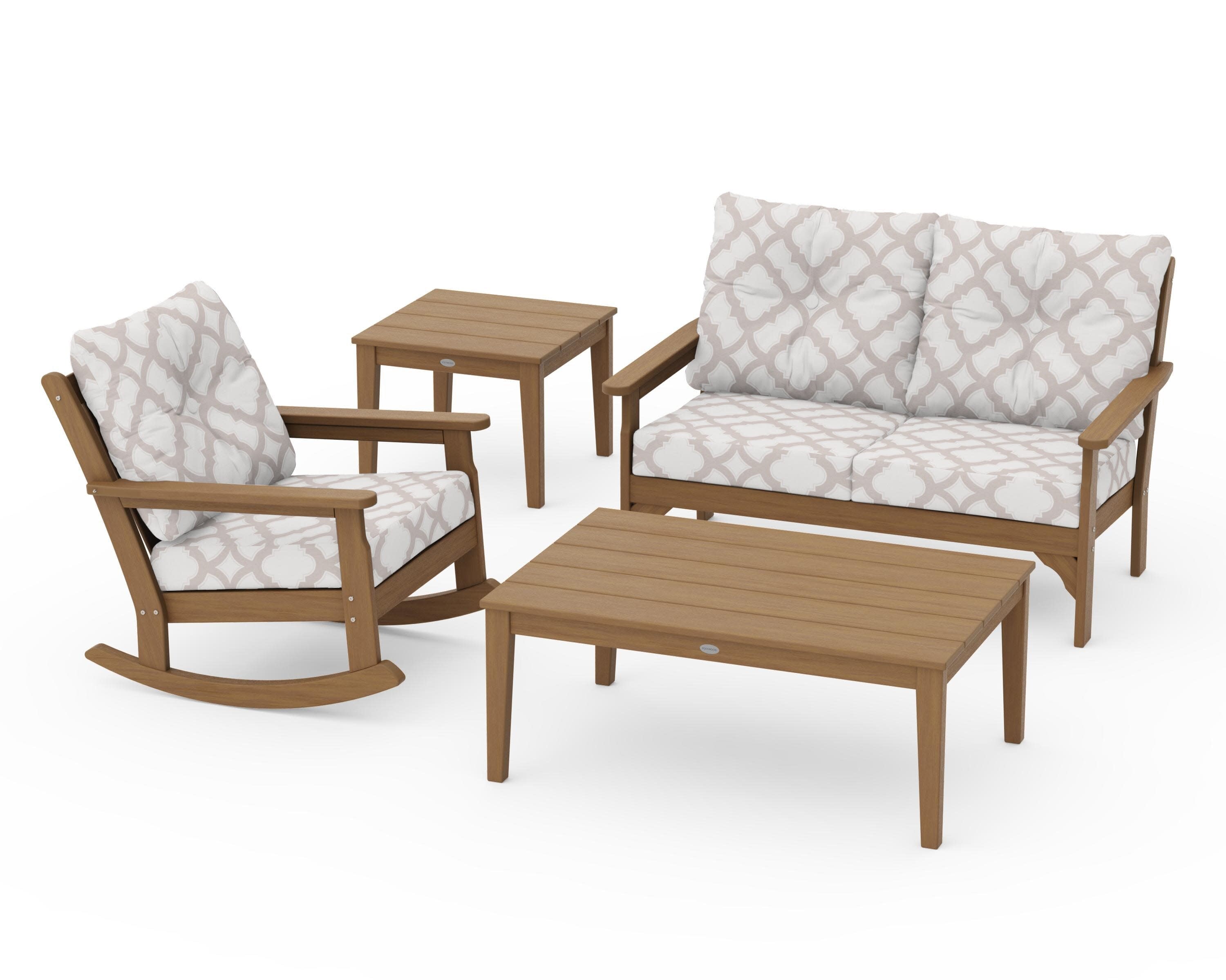 Vineyard 4-Piece Deep Seating Rocker Set in Natural / Trellis Dune Burlap