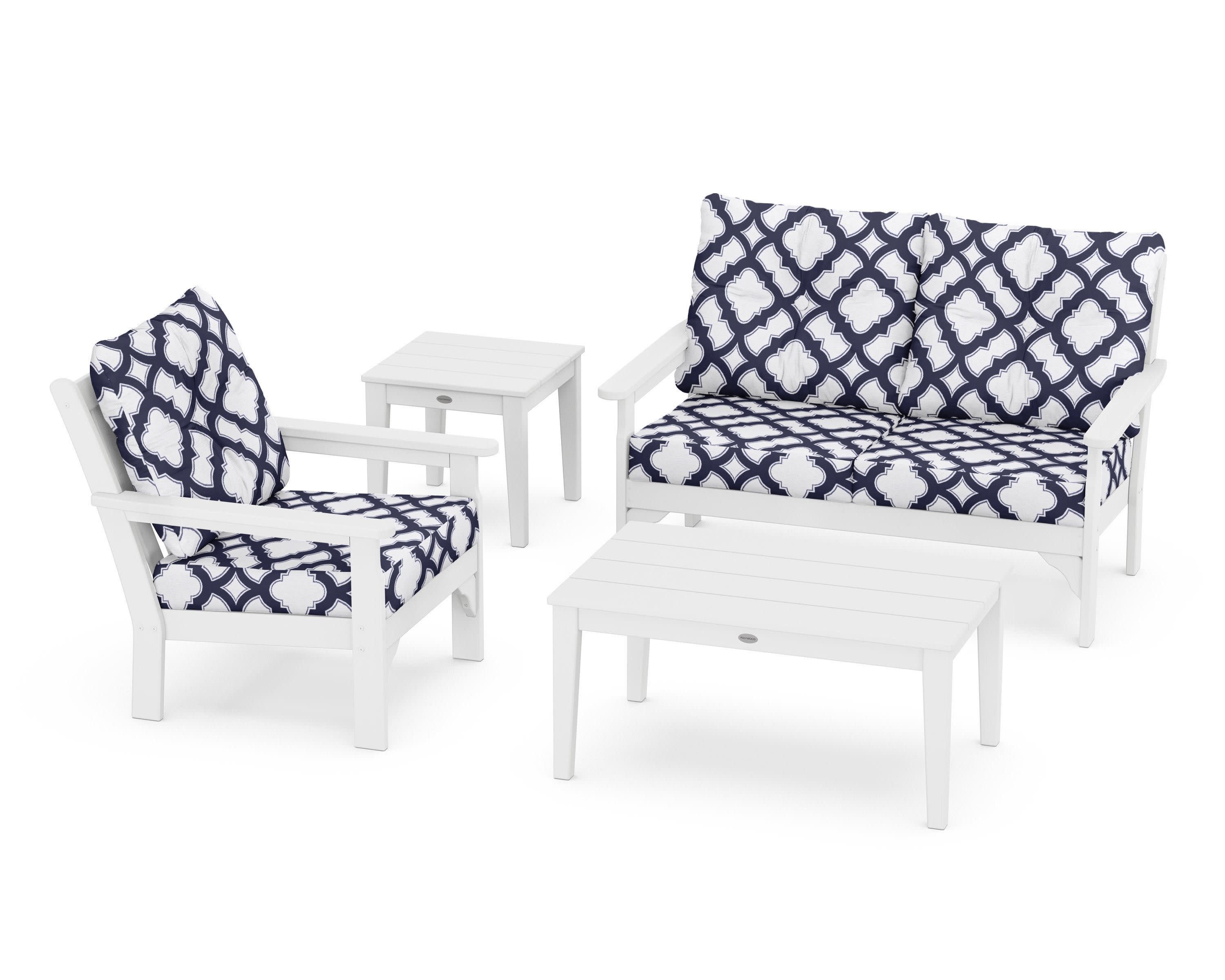 Vineyard 4-Piece Deep Seating Set in White / Trellis Navy