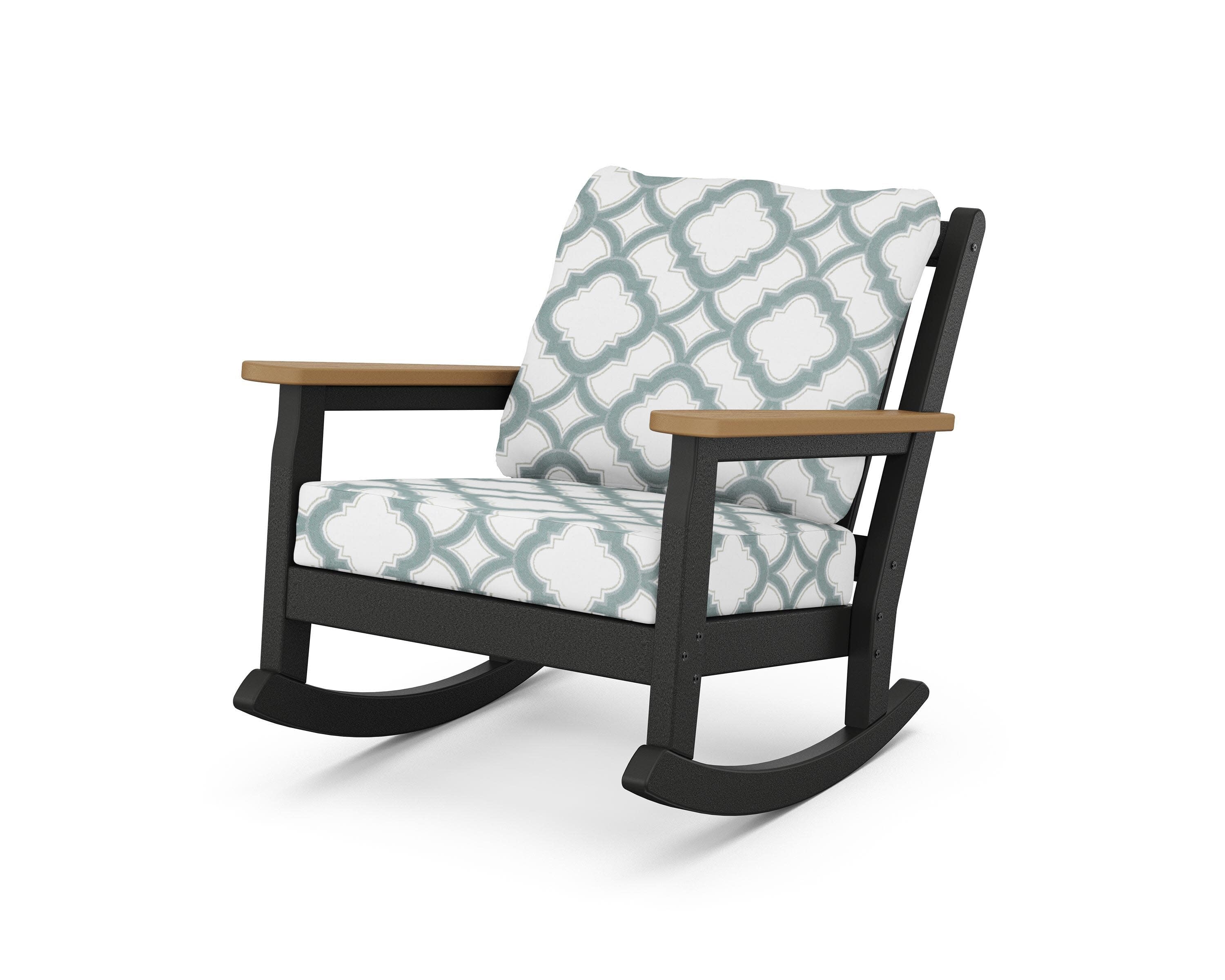 Chippendale Deep Seating Rocking Chair in Black / Natural / Trellis Glacier Spa