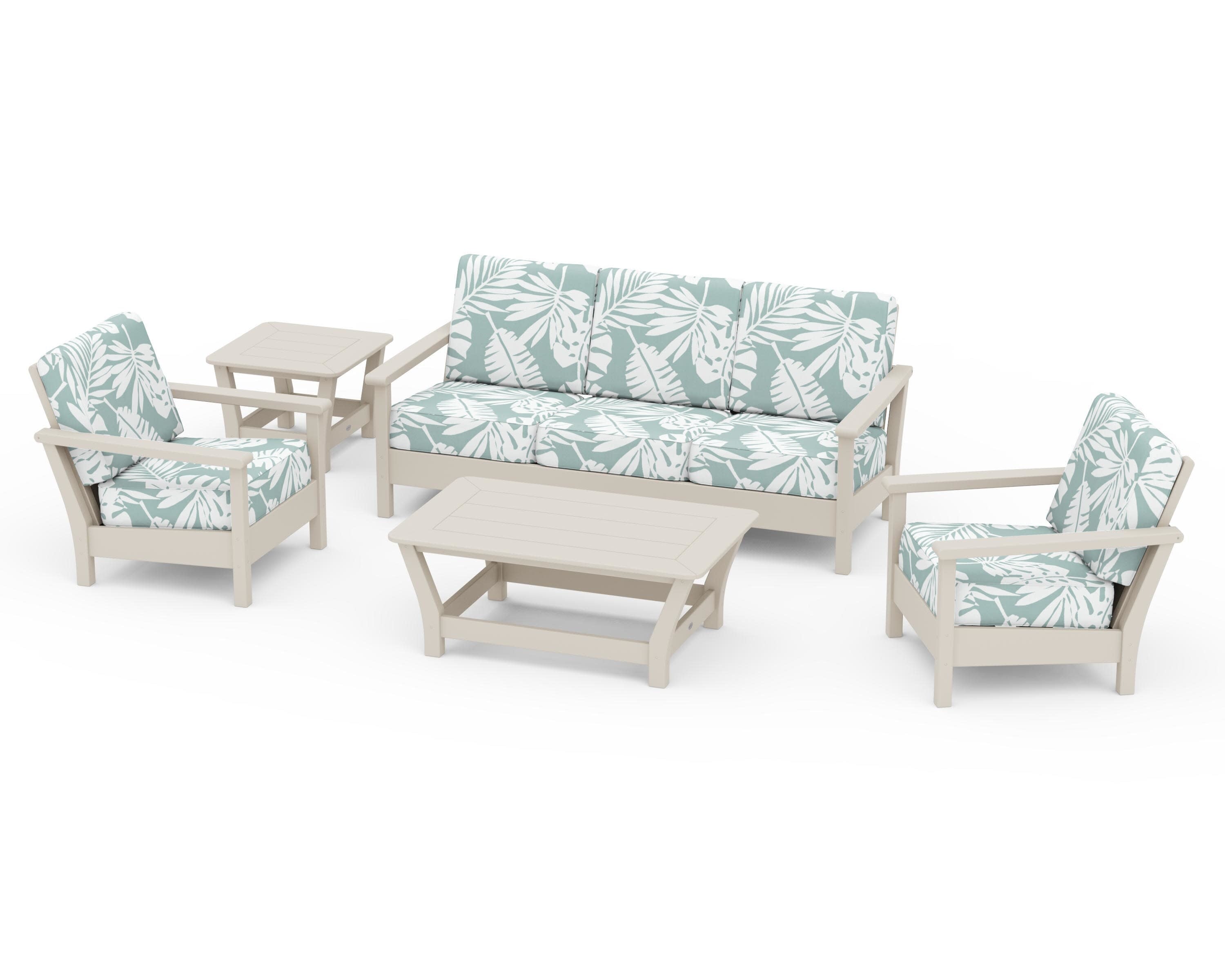 Harbour 5-Piece Deep Seating Set in Sand / Leaf Glacier Spa