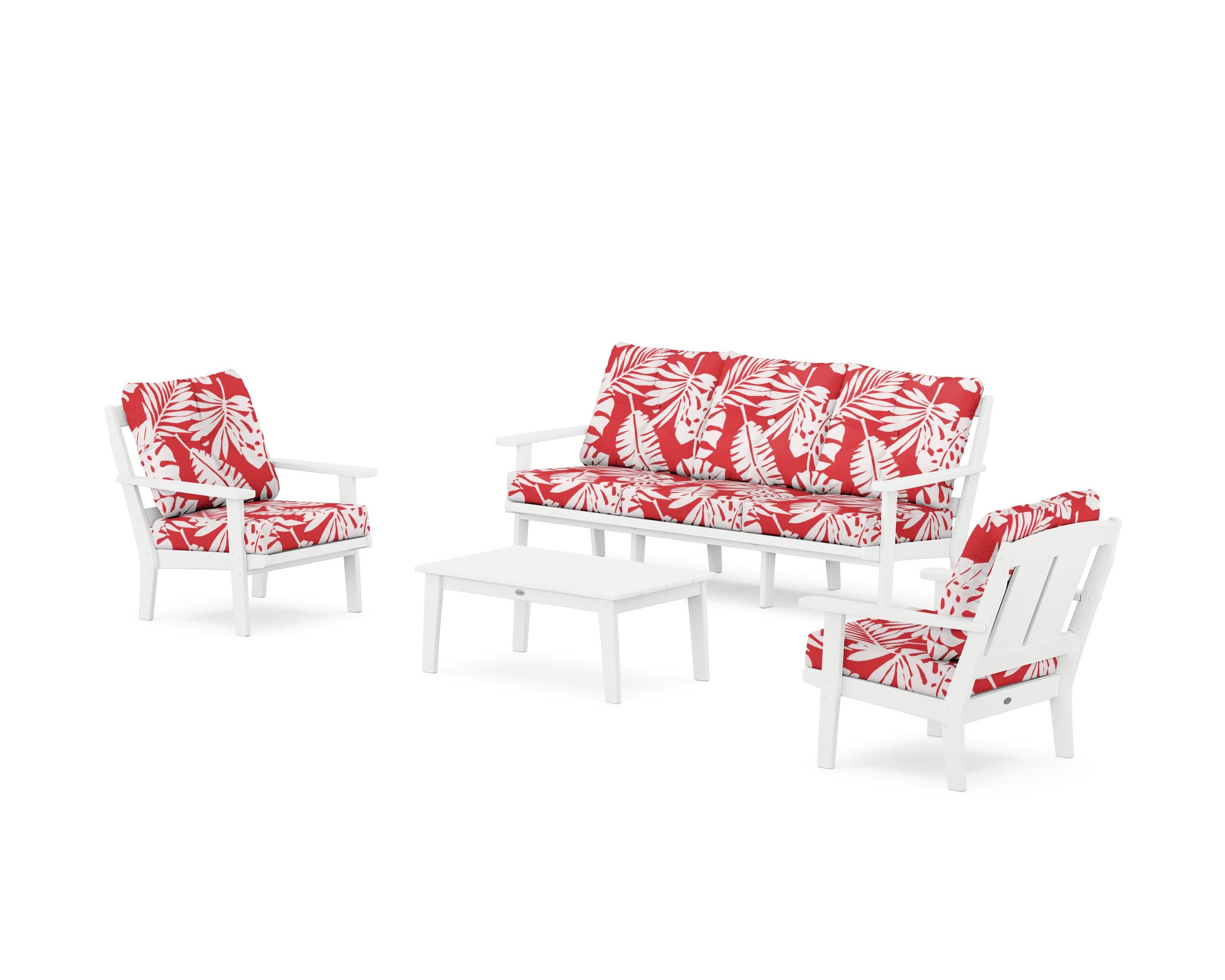 Mission 4-Piece Deep Seating Set with Sofa in White / Leaf Crimson