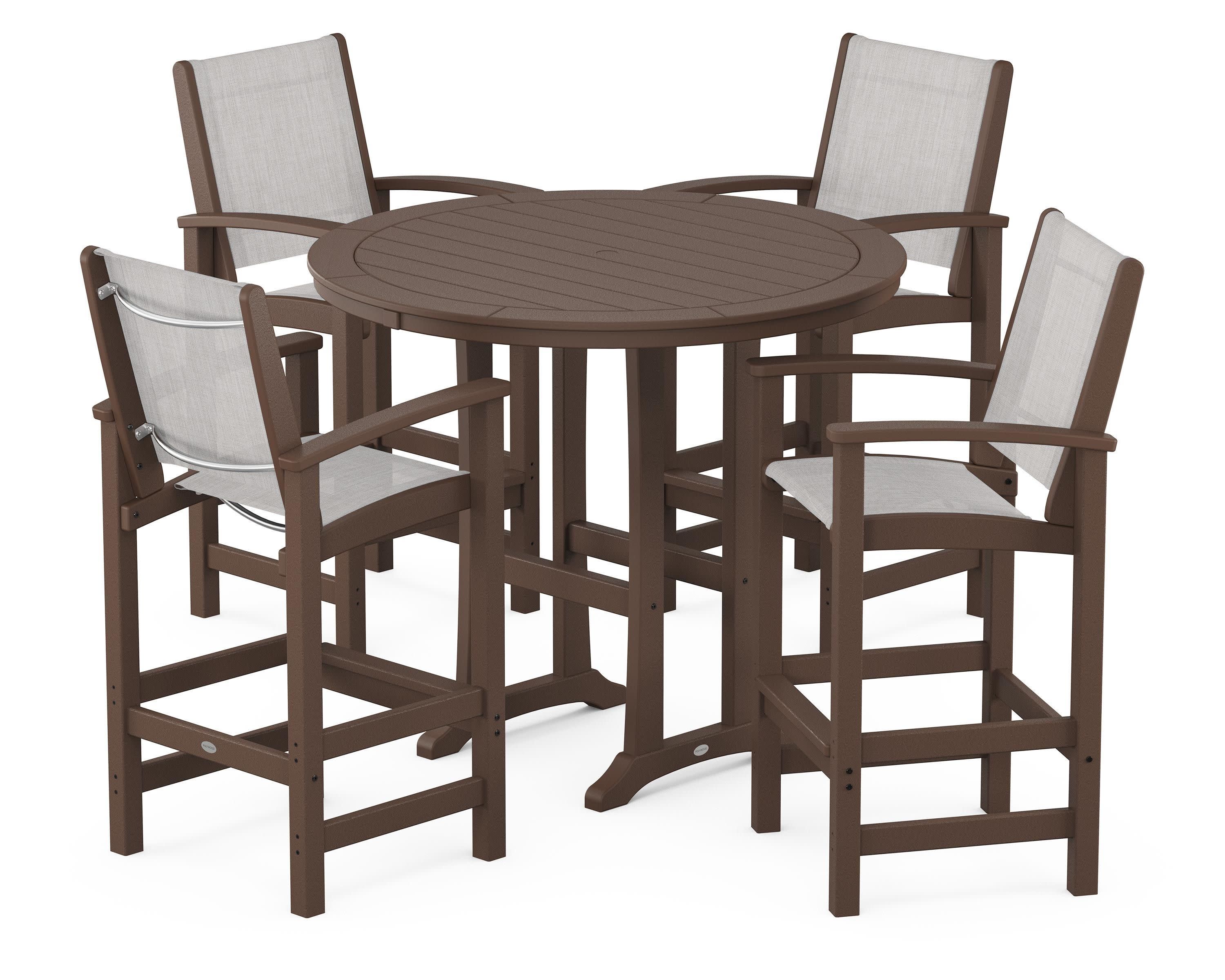 Coastal 5-Piece Nautical Trestle Bar Set in Mahogany / Parchment Sling