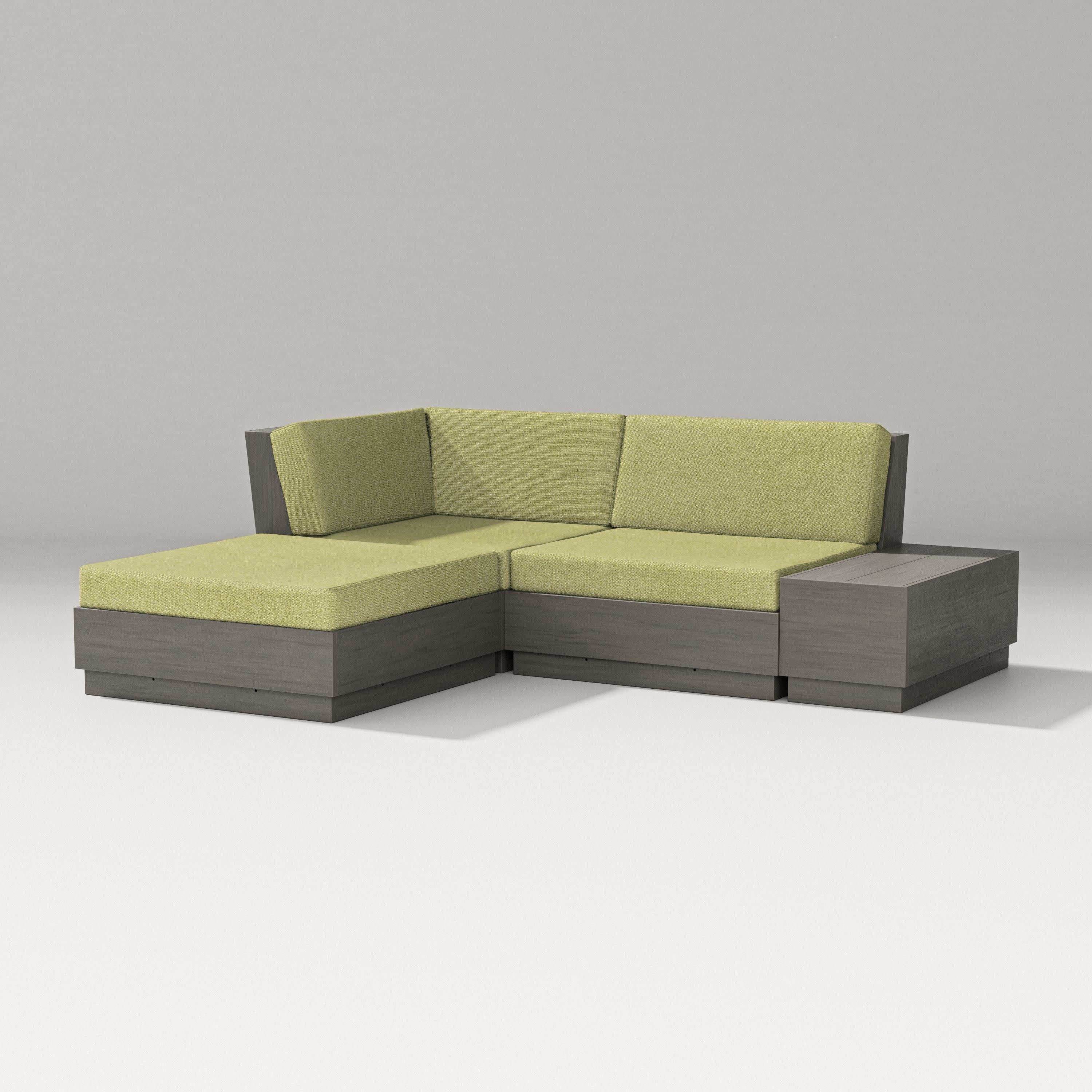 Elevate Loveseat Sectional with Chaise in Driftwood / Chartreuse Boucle