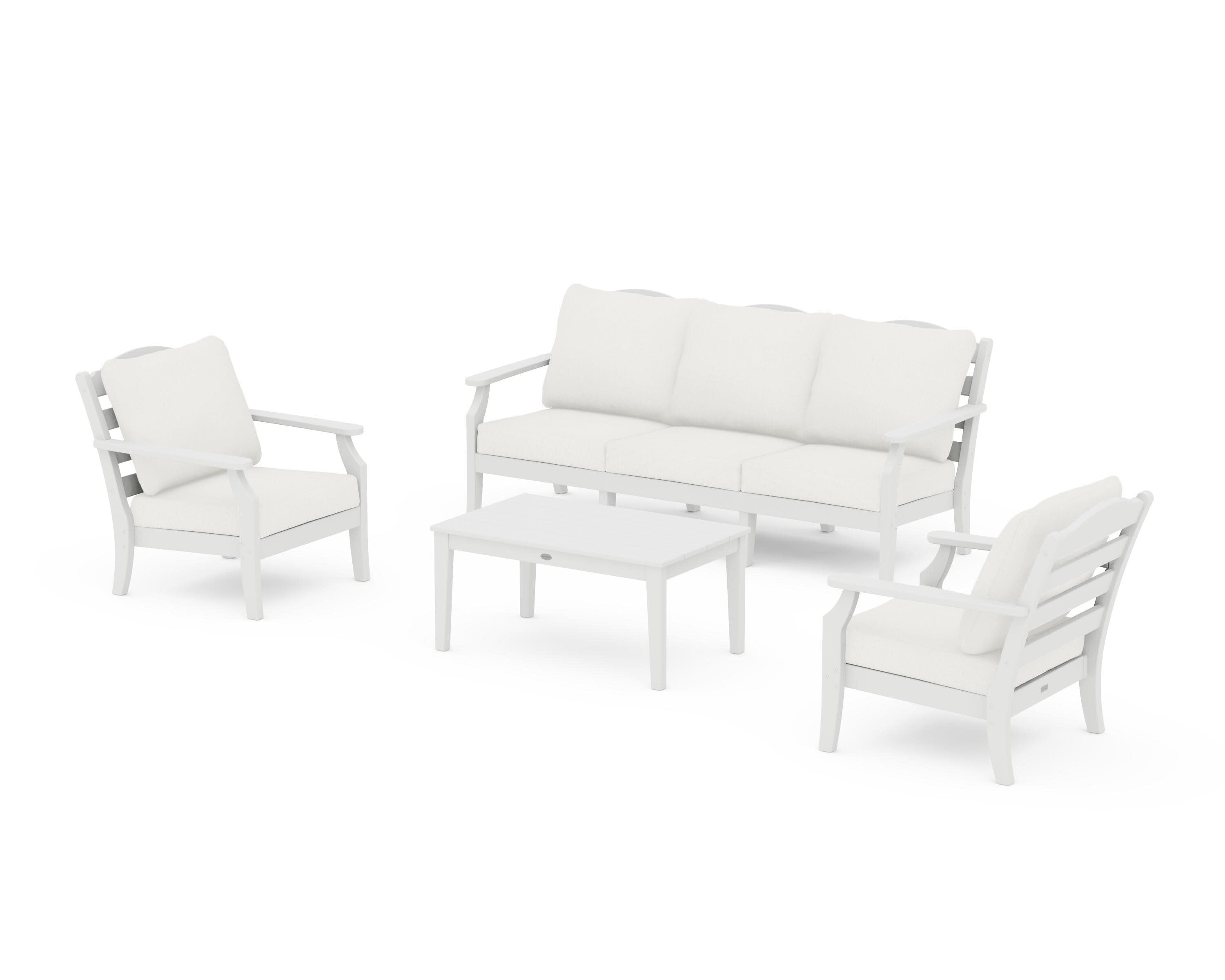 Savannah 4-Piece Deep Seating Set with Sofa in White / Natural Linen