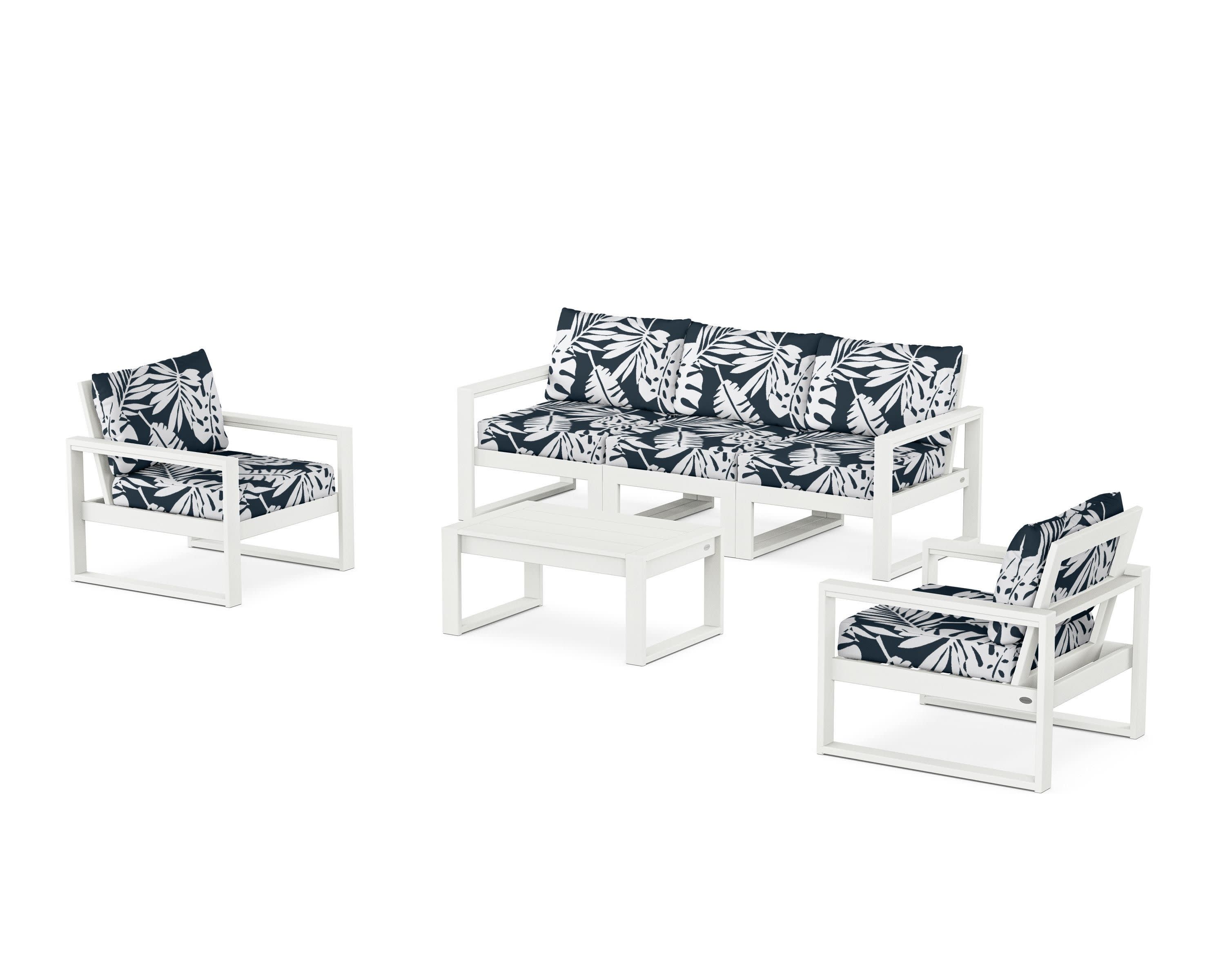 EDGE Sectional 4-Piece Deep Seating Set with Sofa in Vintage White / Leaf Marine Indigo